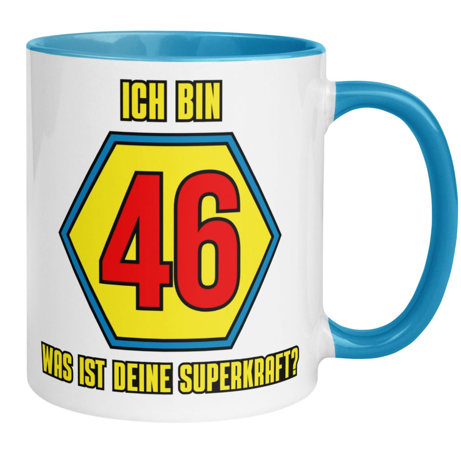 Tasse 46. Geburtstag | Superheld & Spruch | Ich bin 46 und was ist deine Superkraft