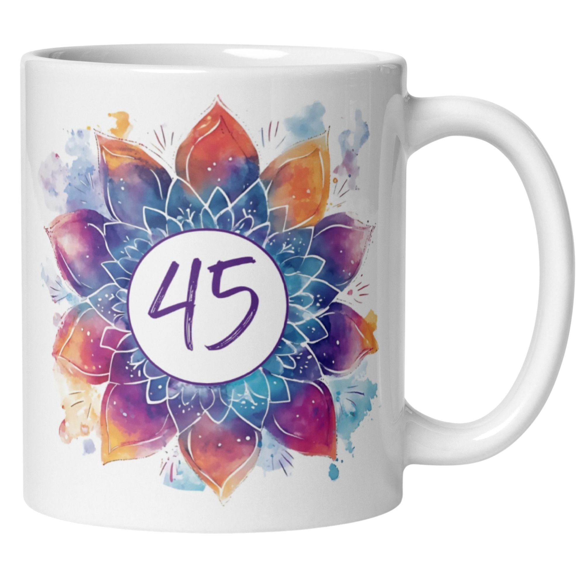 Momentals® Tasse 45. Geburtstag | Mandala Motiv | Farbenfrohes Muster mit Alterszahl