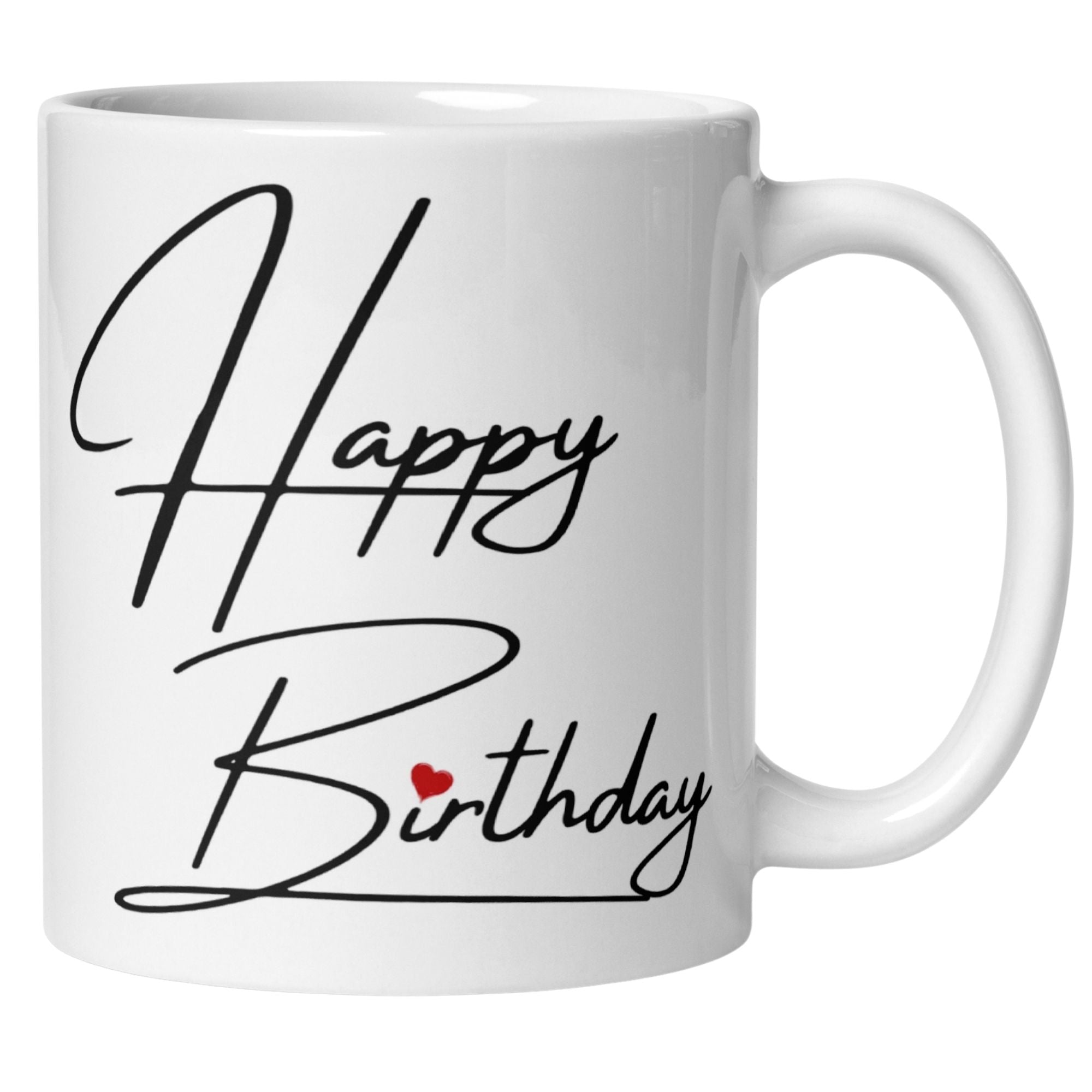 Elegante Tasse mit 'Happy Birthday' Schriftzug und rotem Herz, ideal für persönliches Geschenk.