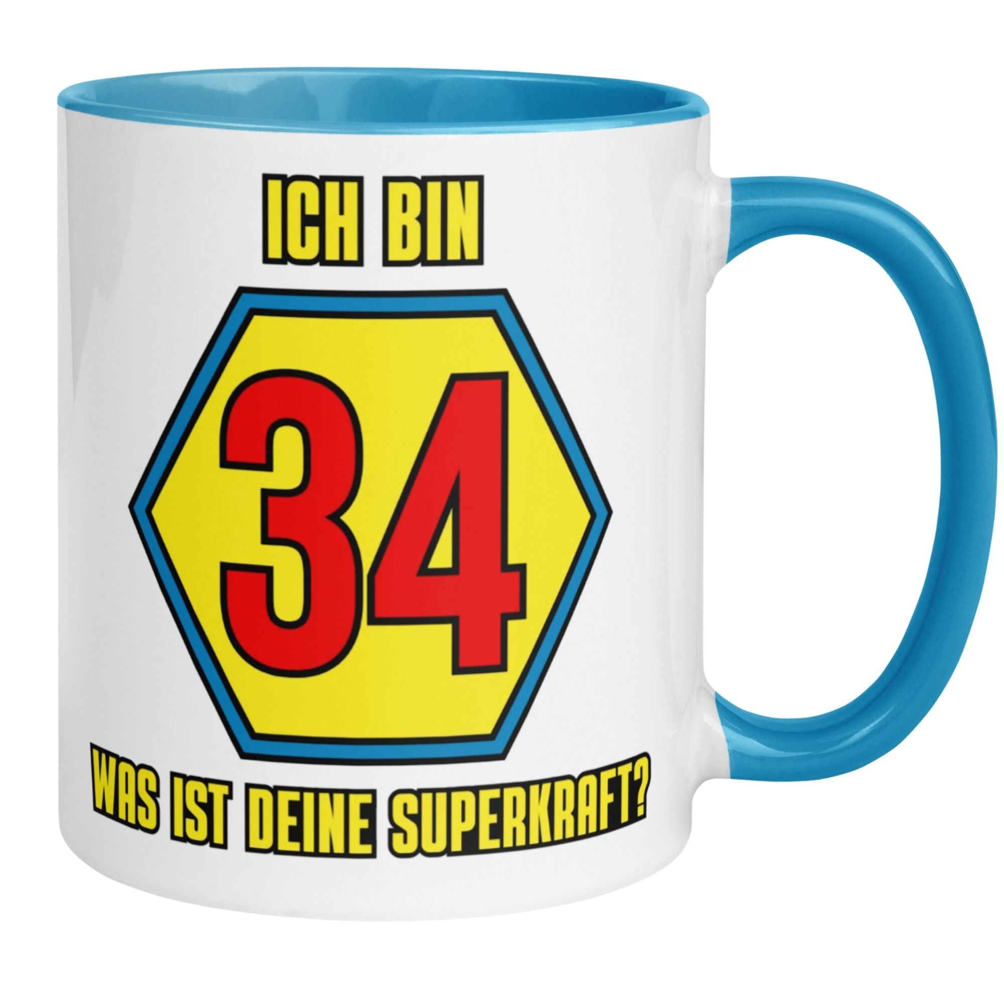Momentals® Tasse 34. Geburtstag | Superheld & Spruch | Ich bin 34 und was ist deine Superkraft