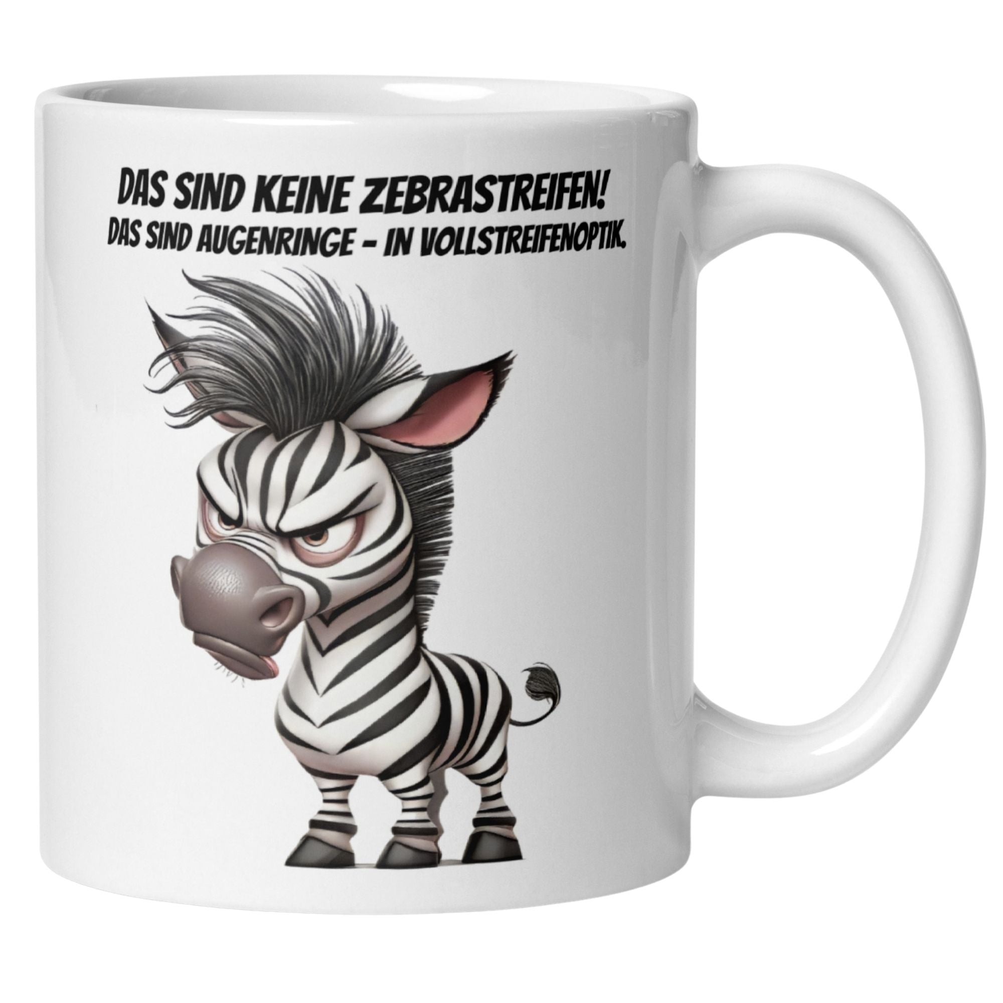 Momentals Tasse mit Zebra-Motiv und Spruch "Das sind keine Zebrastreifen!" für Morgenmuffel.