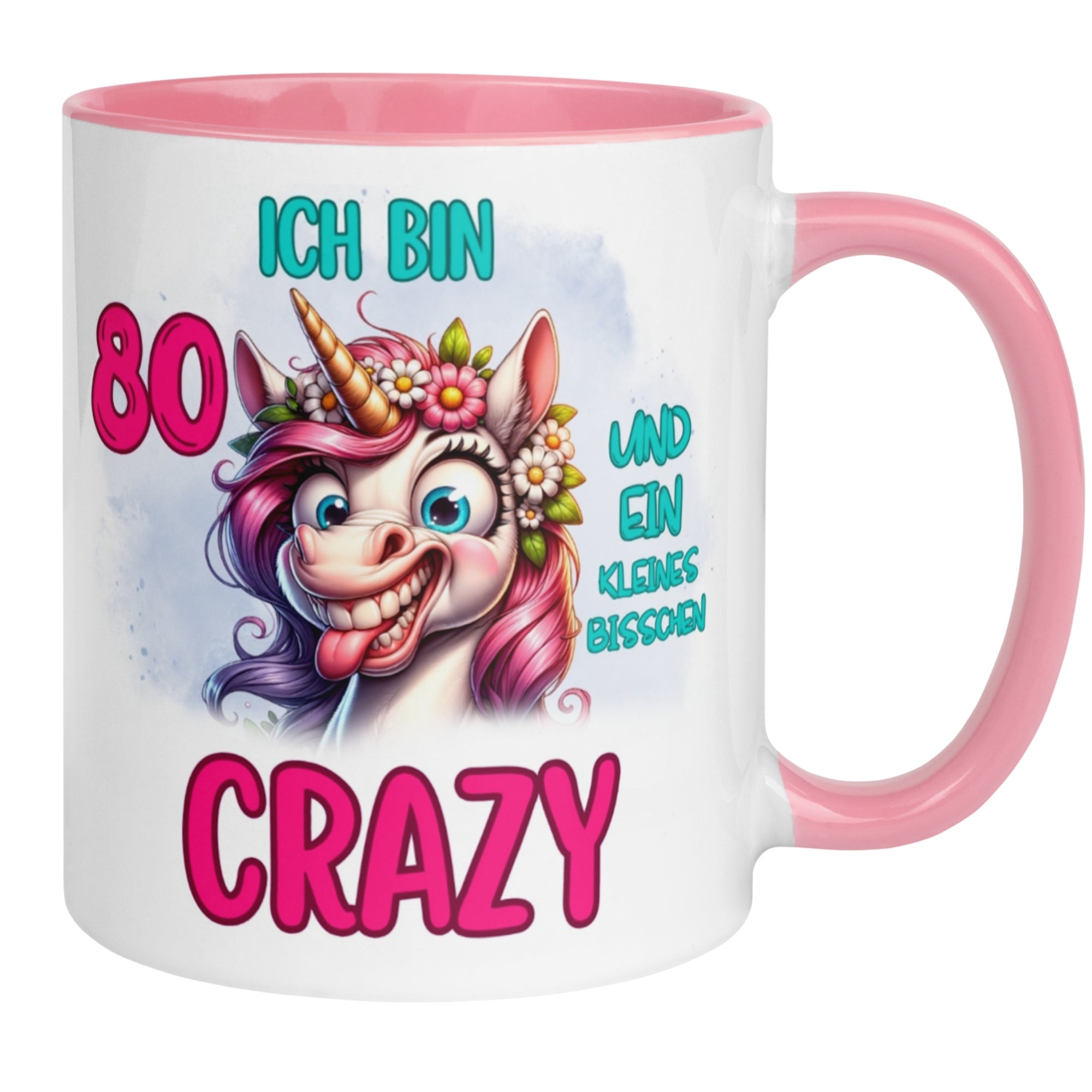 Tasse 80. Geburtstag | Einhorn & Spruch | Ich bin 80 und ein kleines bisschen Crazy