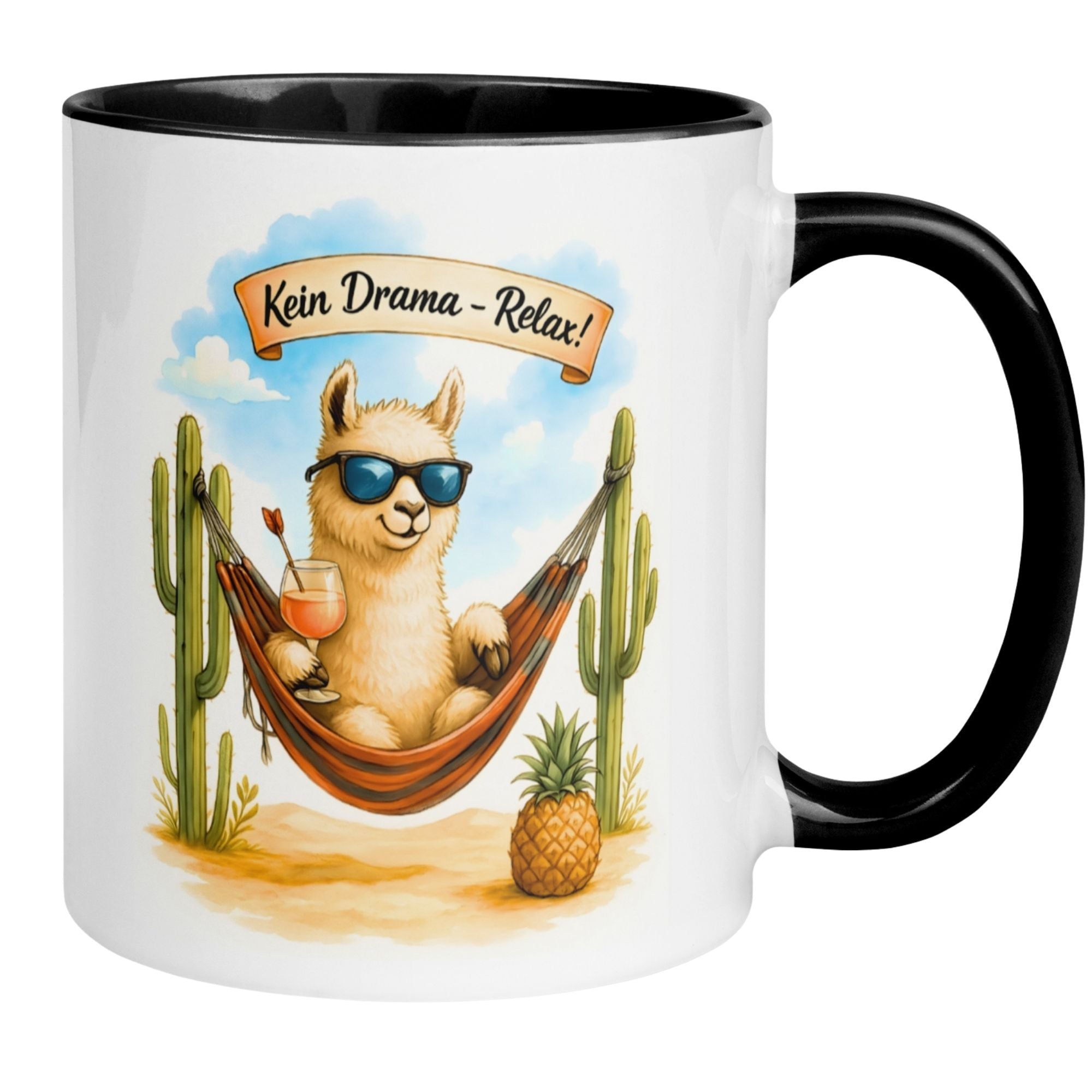 Tasse Alpaka – „Kein Drama – Relax“ – lustiger Alpaka Geschenk Becher