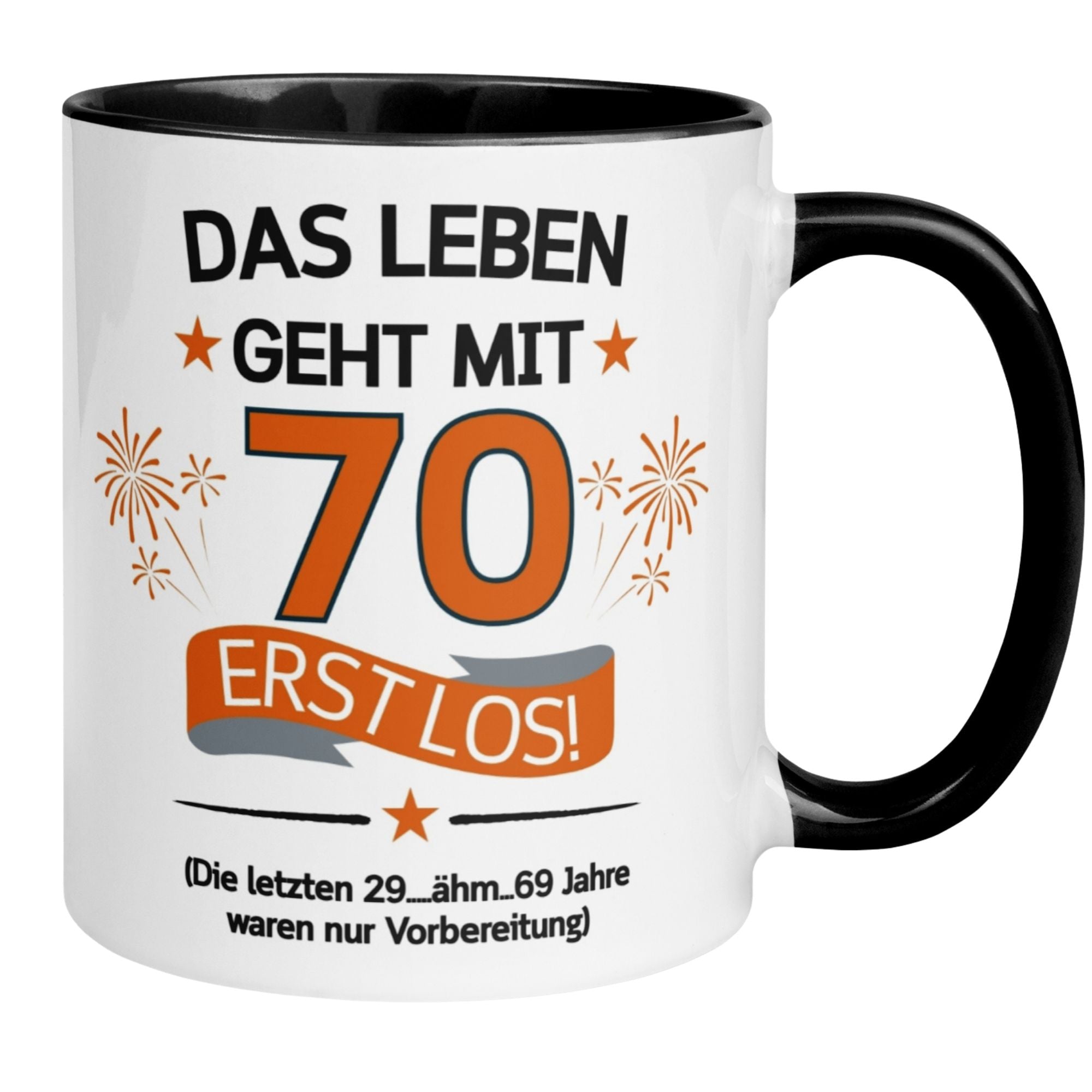Momentals® Tasse zum 70. Geburtstag mit Spruch und Feuerwerk-Motiv für Männer.