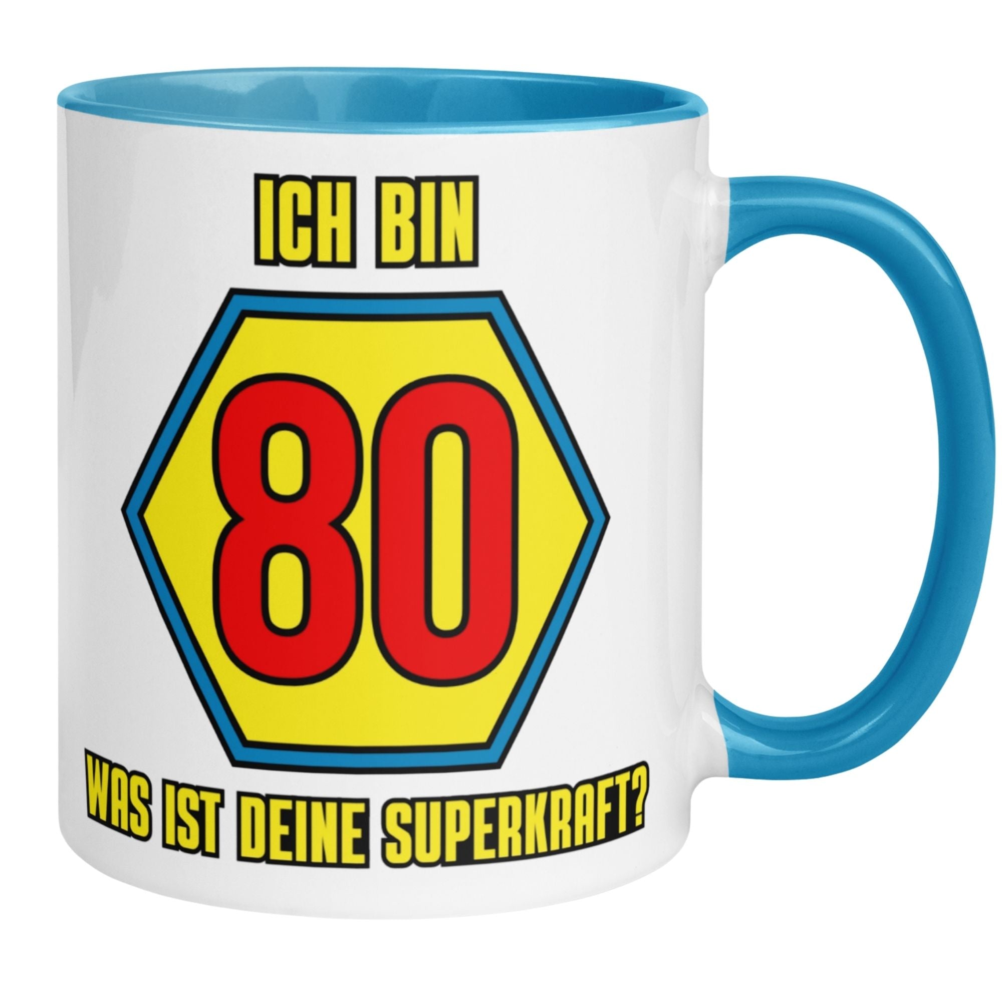 Momentals® Tasse 80. Geburtstag | Superheld & Spruch | Ich bin 80 und was ist deine Superkraft