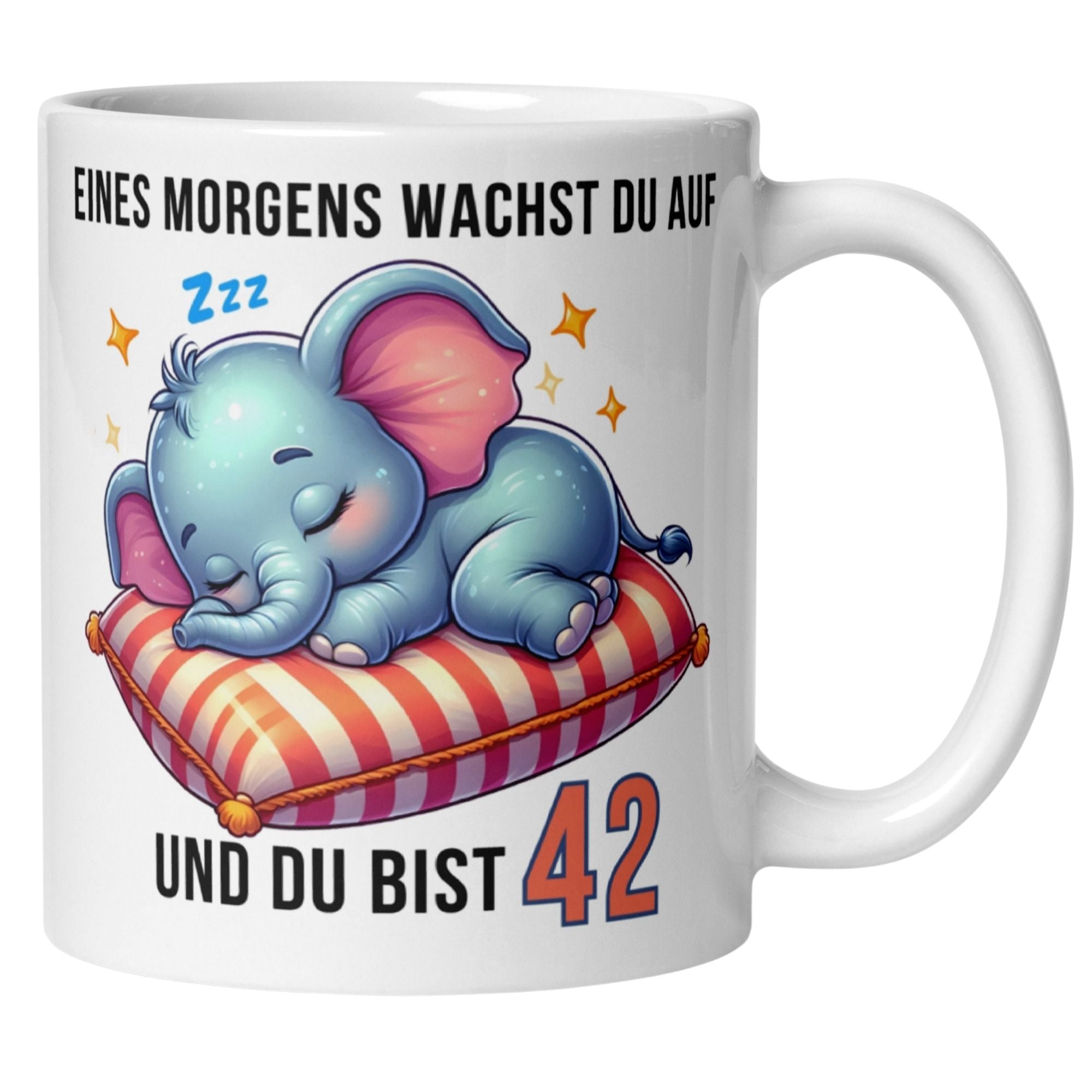 Momentals® Tasse 42. Geburtstag | Elefant & Spruch | Eines Morgens wachst du auf und du bist 42