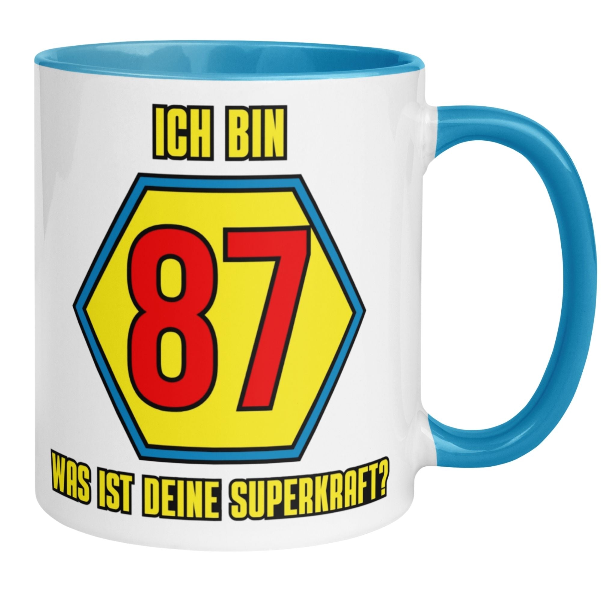 Momentals® Tasse 87. Geburtstag | Superheld & Spruch | Ich bin 87 und was ist deine Superkraft