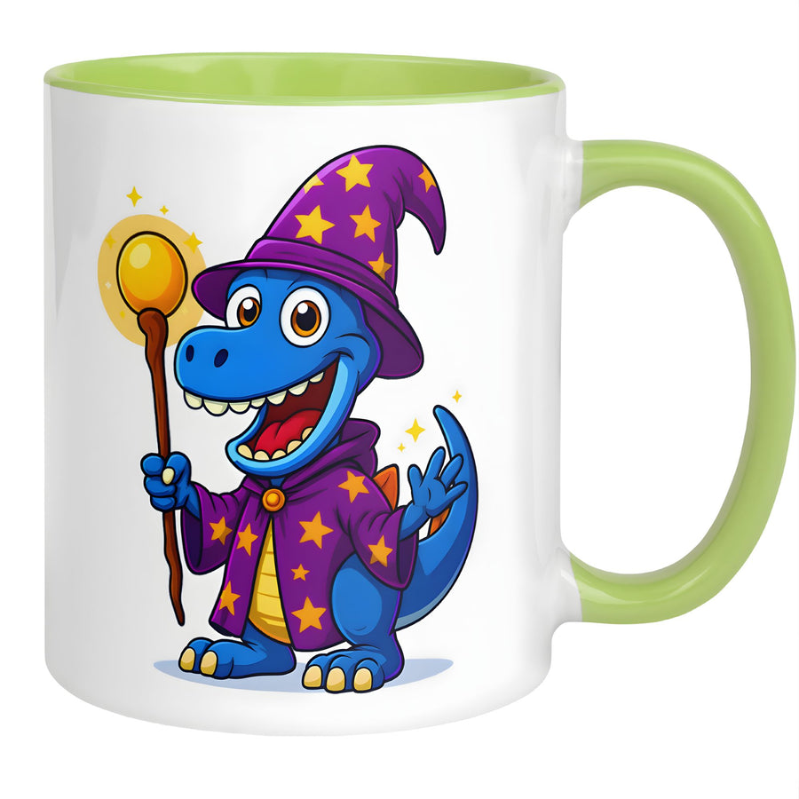 Dino Tasse | Dinosaurier Zauberer mit magischer Mütze und Zauberstab