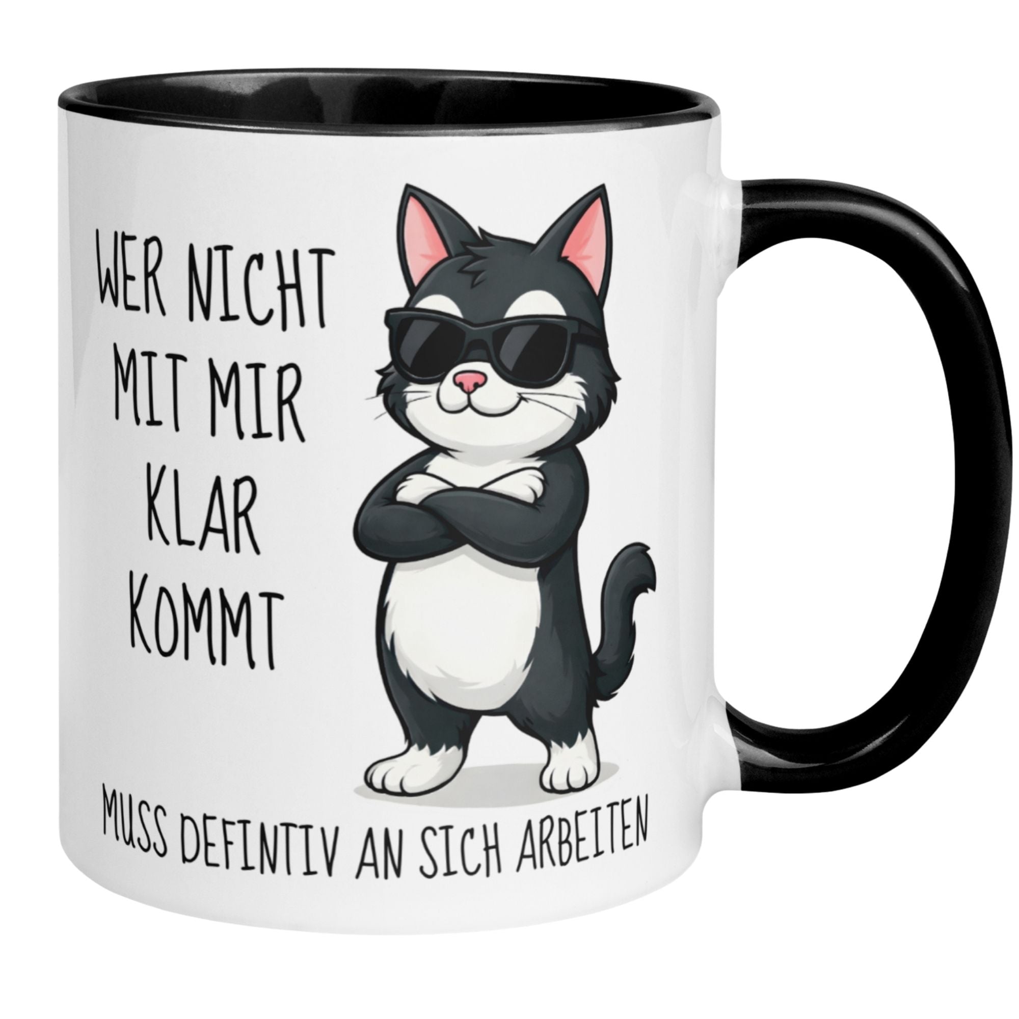 Tasse Katze – „Wer nicht mit mir klar kommt“ – lustiger Katzen Geschenk Becher