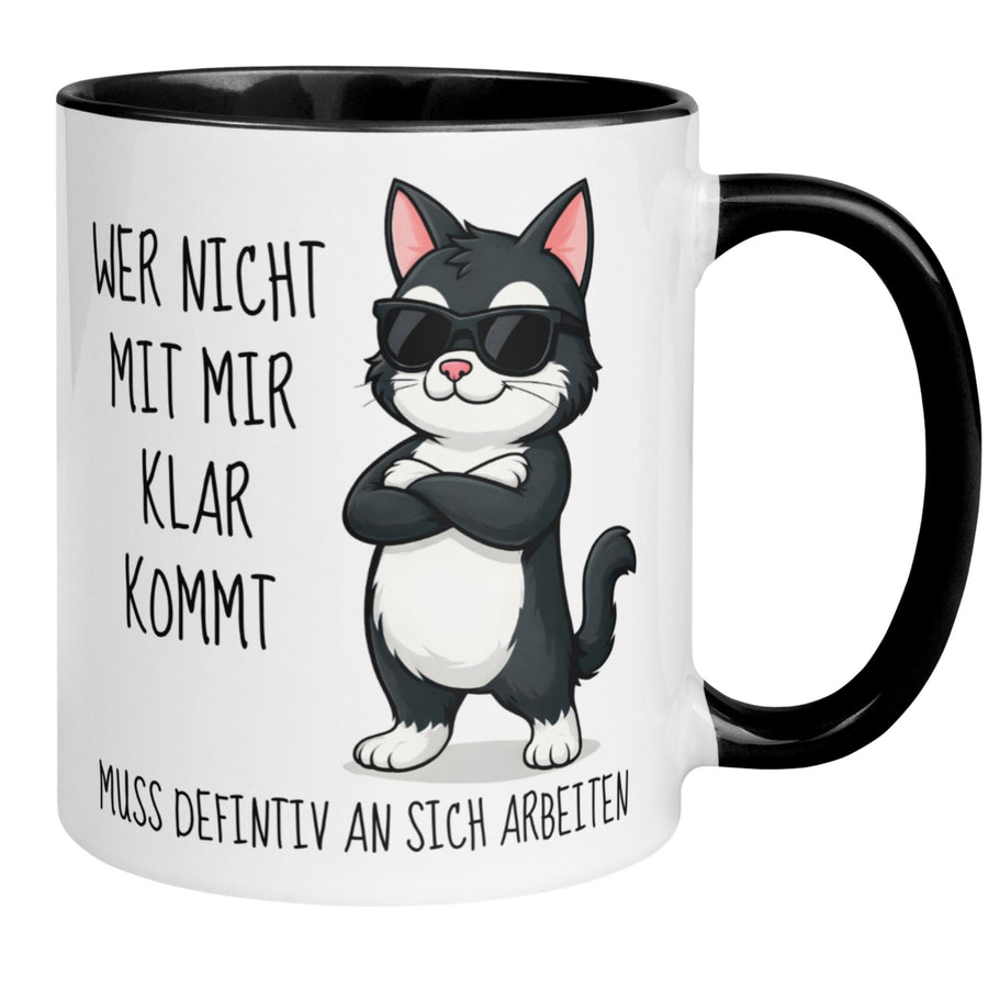 Tasse Katze – „Wer nicht mit mir klar kommt“ – lustiger Katzen Geschenk Becher