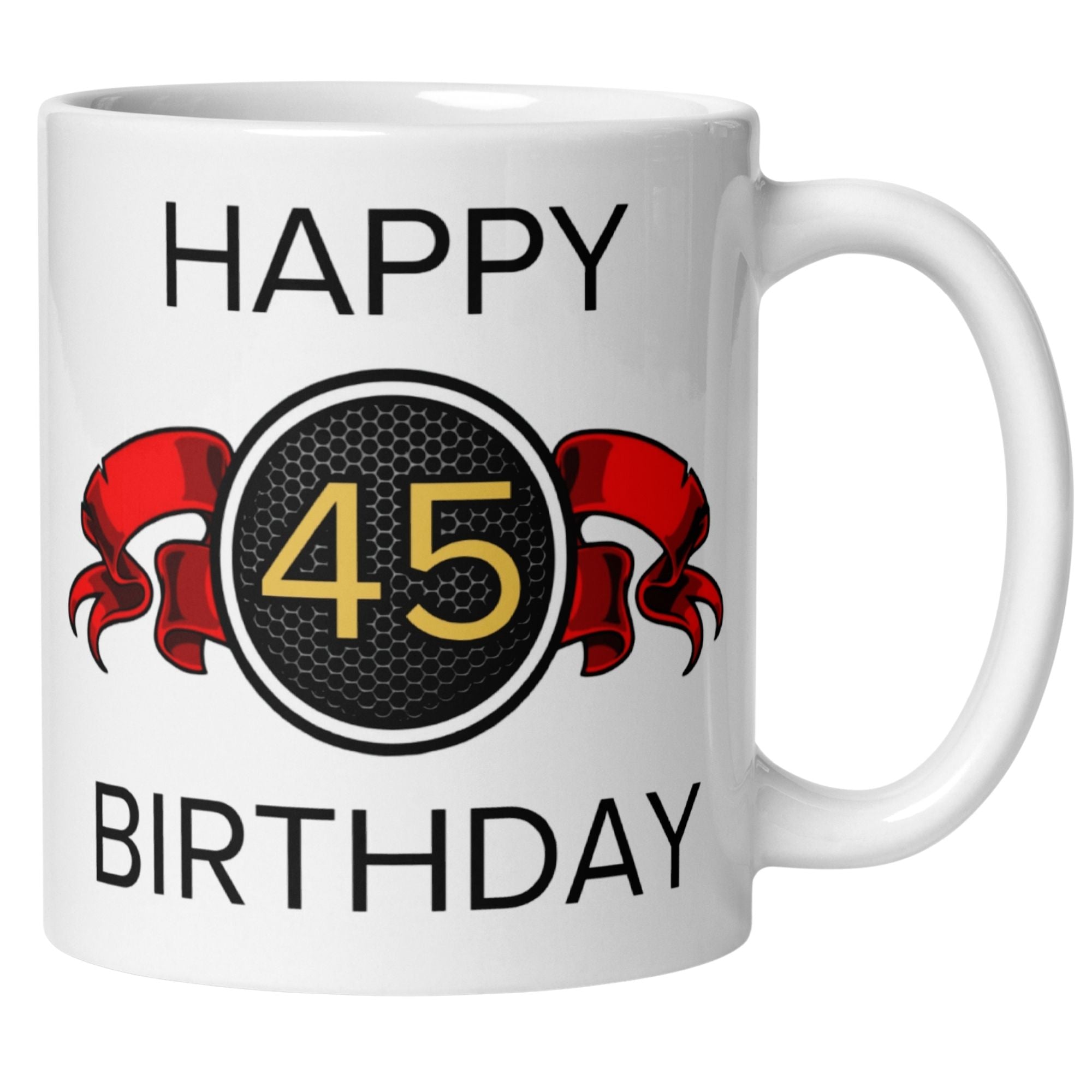 Momentals® Tasse 45. Geburtstag | Wappen & Spruch | Happy Birthday mit roter Schleife