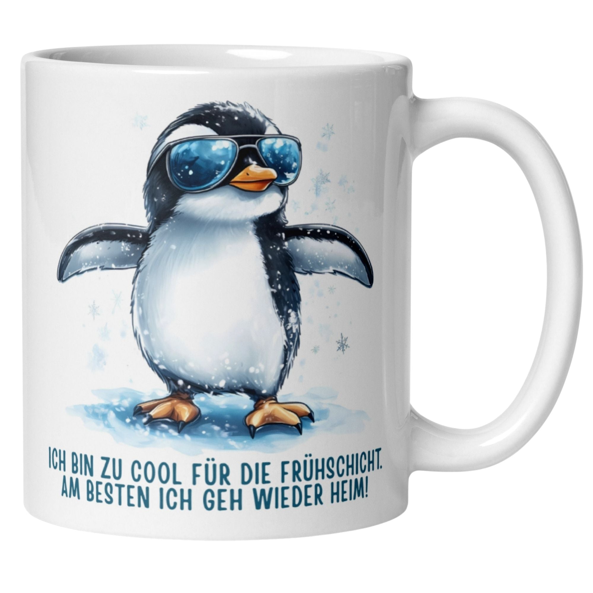 Momentals® Tasse Morgenmuffel | Pinguin & Spruch | Zu cool für die Frühschicht