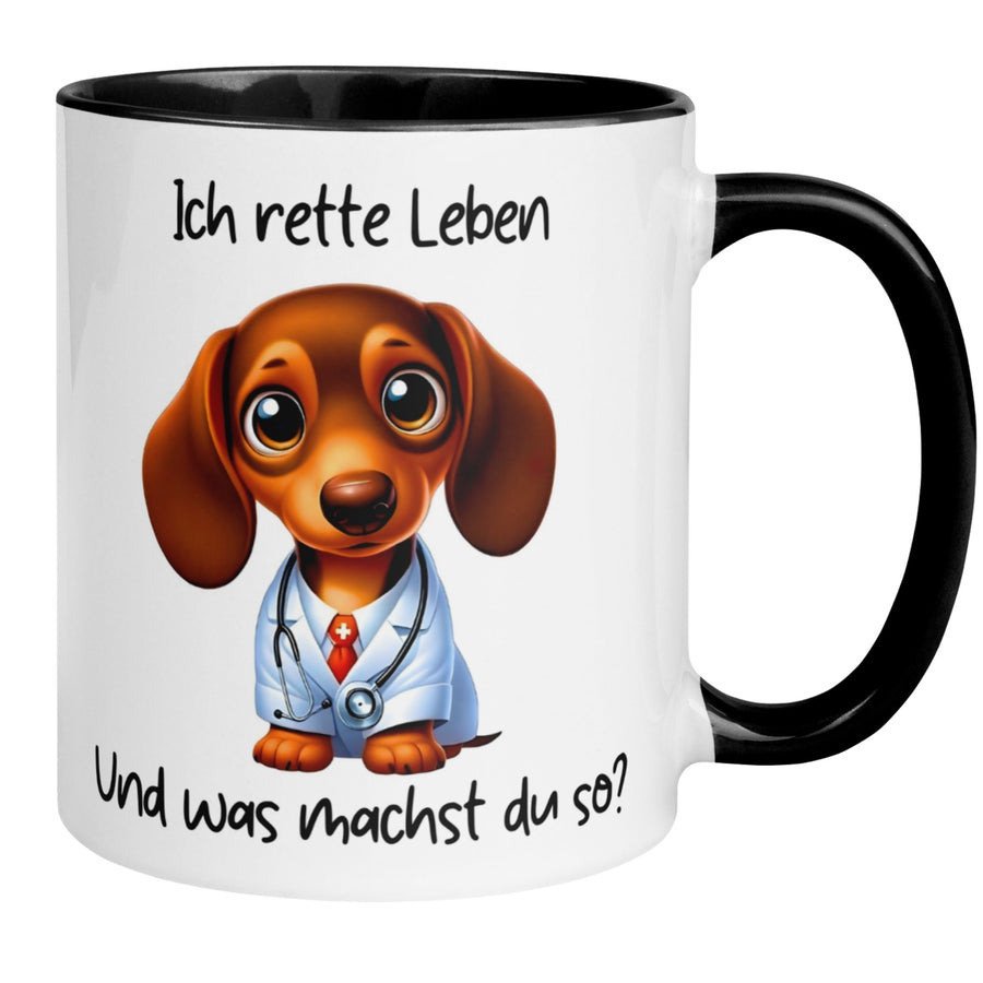 Dackel Tasse mit Spruch | Ich rette Leben – Und was machst du so