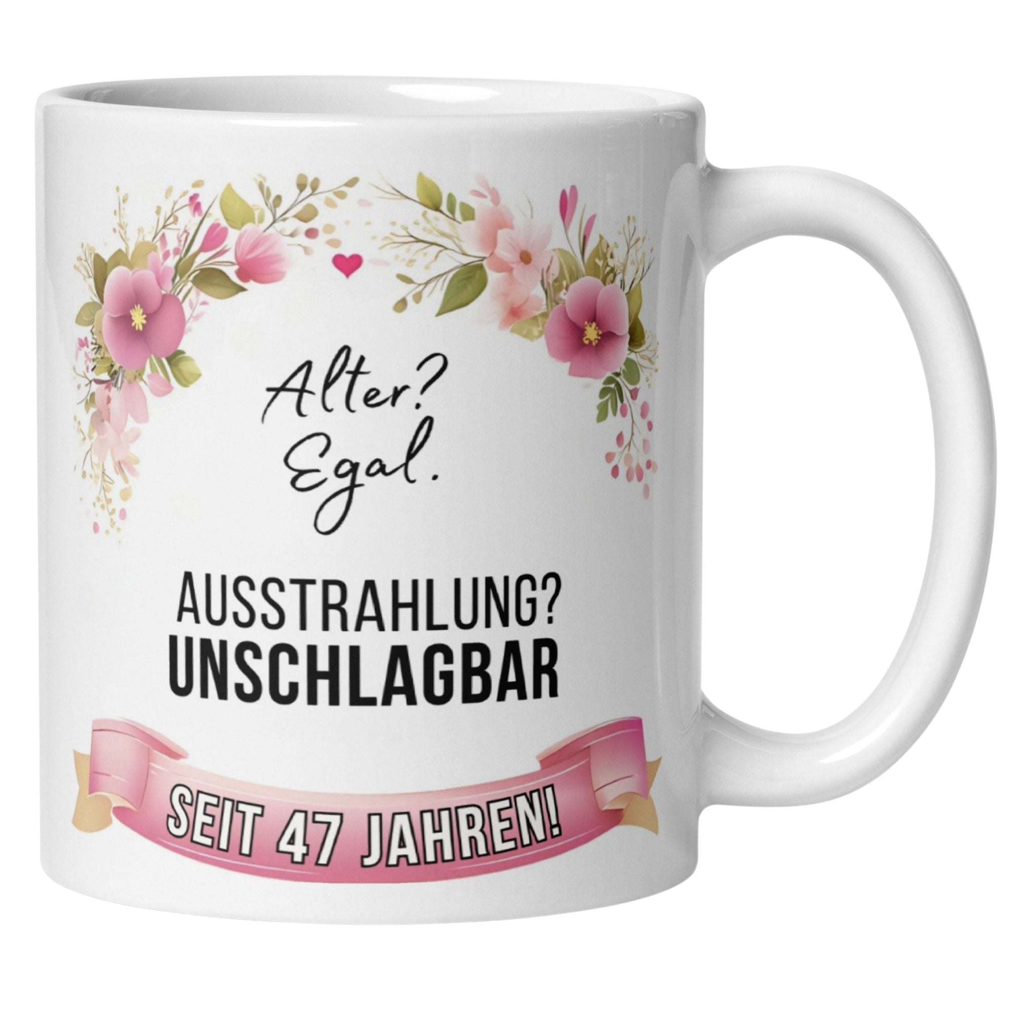 Momentals® Tasse 47. Geburtstag | Blumen & Spruch | Ausstrahlung - Unschlagbar seit 47 Jahren • Momentals