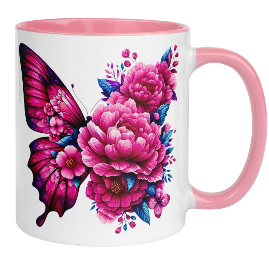 Tasse | Schmetterling & Blumenillustration | Farbenspiel in Pink & Blau