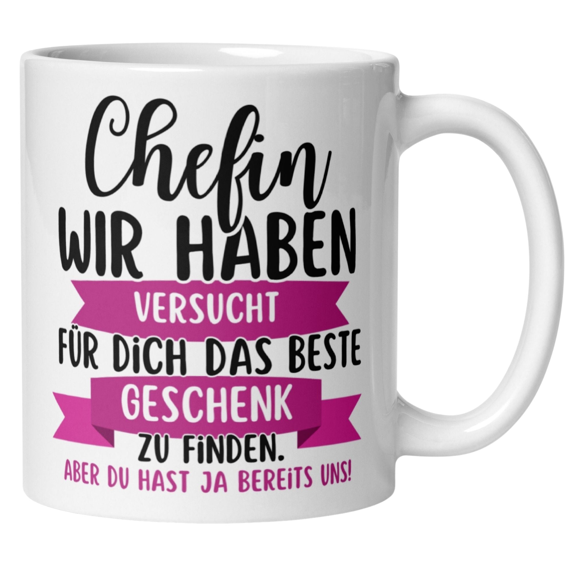 Momentals Tasse Chefin mit humorvollem Spruch für Abschiedsgeschenke und Wertschätzung.