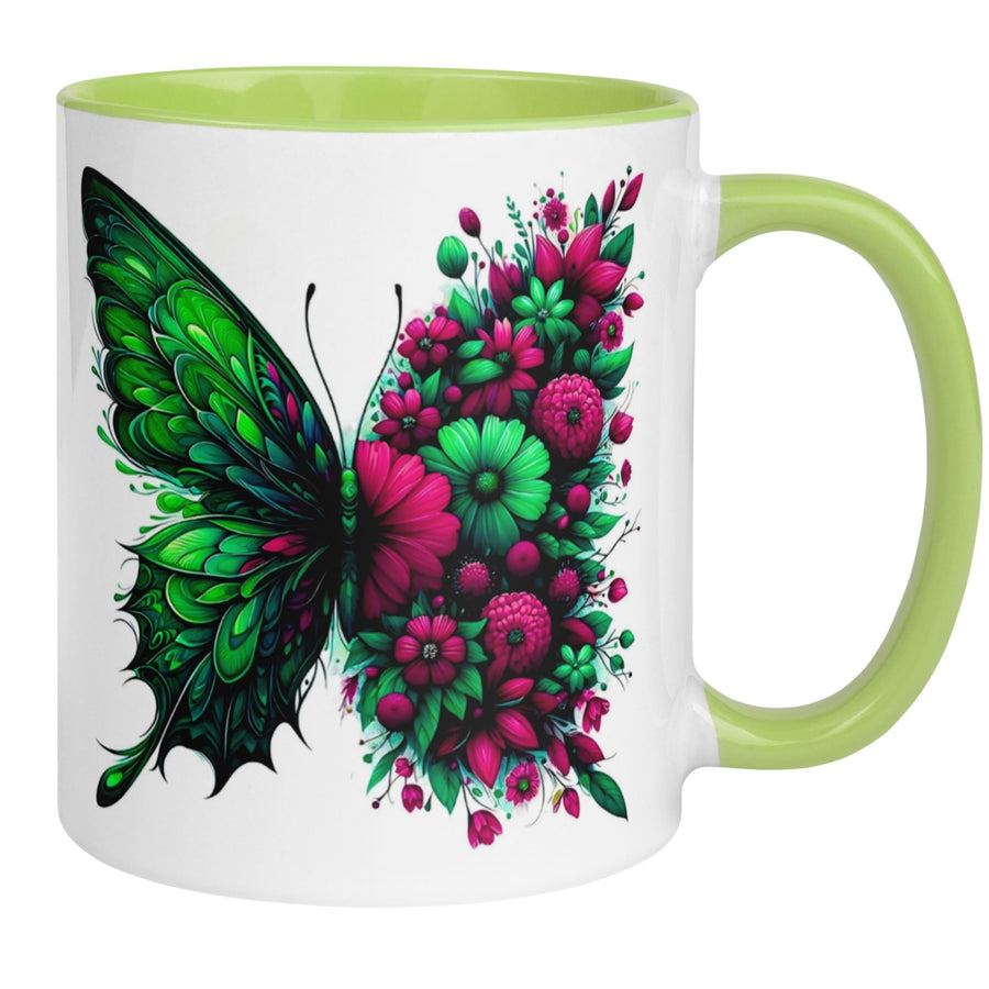 Tasse | Schmetterling & Blüten | Magische Blütenpracht in Pink & Smaragdgrün