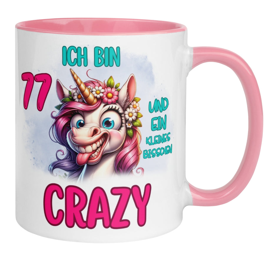 Tasse 77. Geburtstag | Einhorn & Spruch | Ich bin 77 und ein kleines bisschen Crazy
