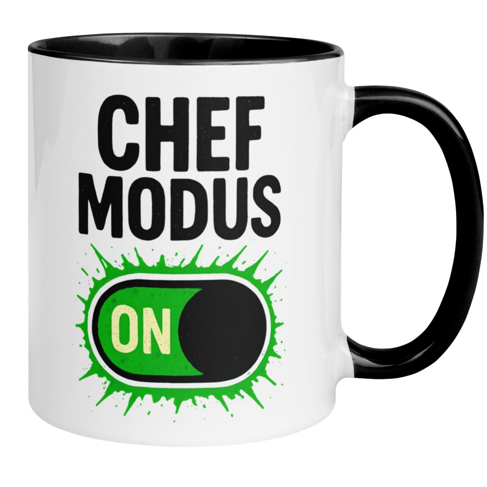 Momentals Tasse Chef Modus ON mit grünem Schalter für humorvolle Geschenke an Chefs