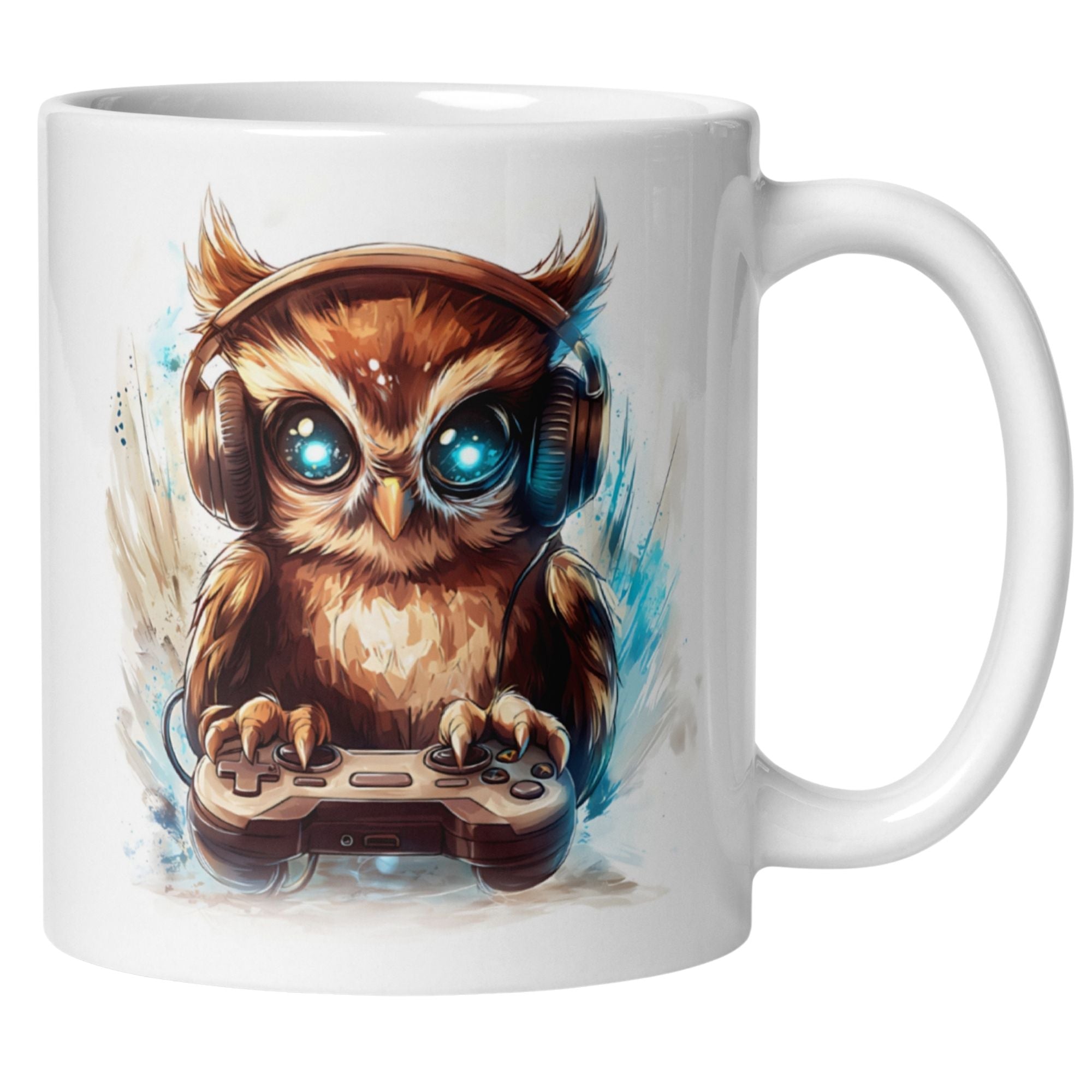 Momentals® Tasse mit Eule im Gaming-Stil, perfekt für leidenschaftliche Nachtschwärmer und Gamer.