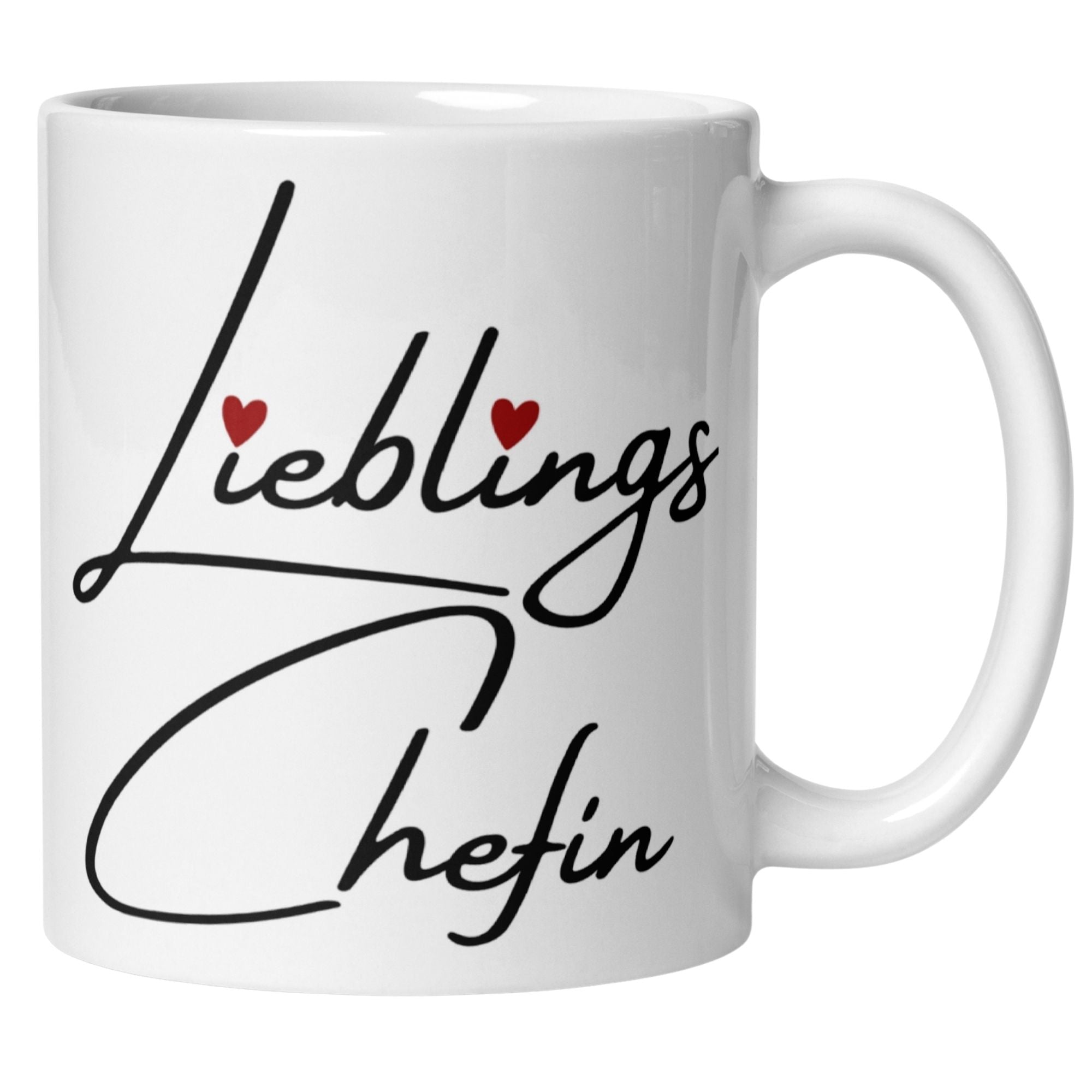 Momentals Tasse mit Schriftzug "Lieblingschefin" und Herzchen für das ideale Abschiedsgeschenk.