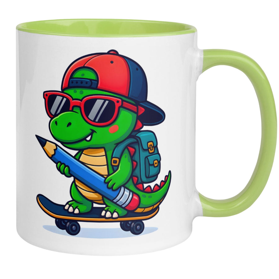Dino Tasse | Cooler Dinosaurier auf Skateboard mit Bleistift