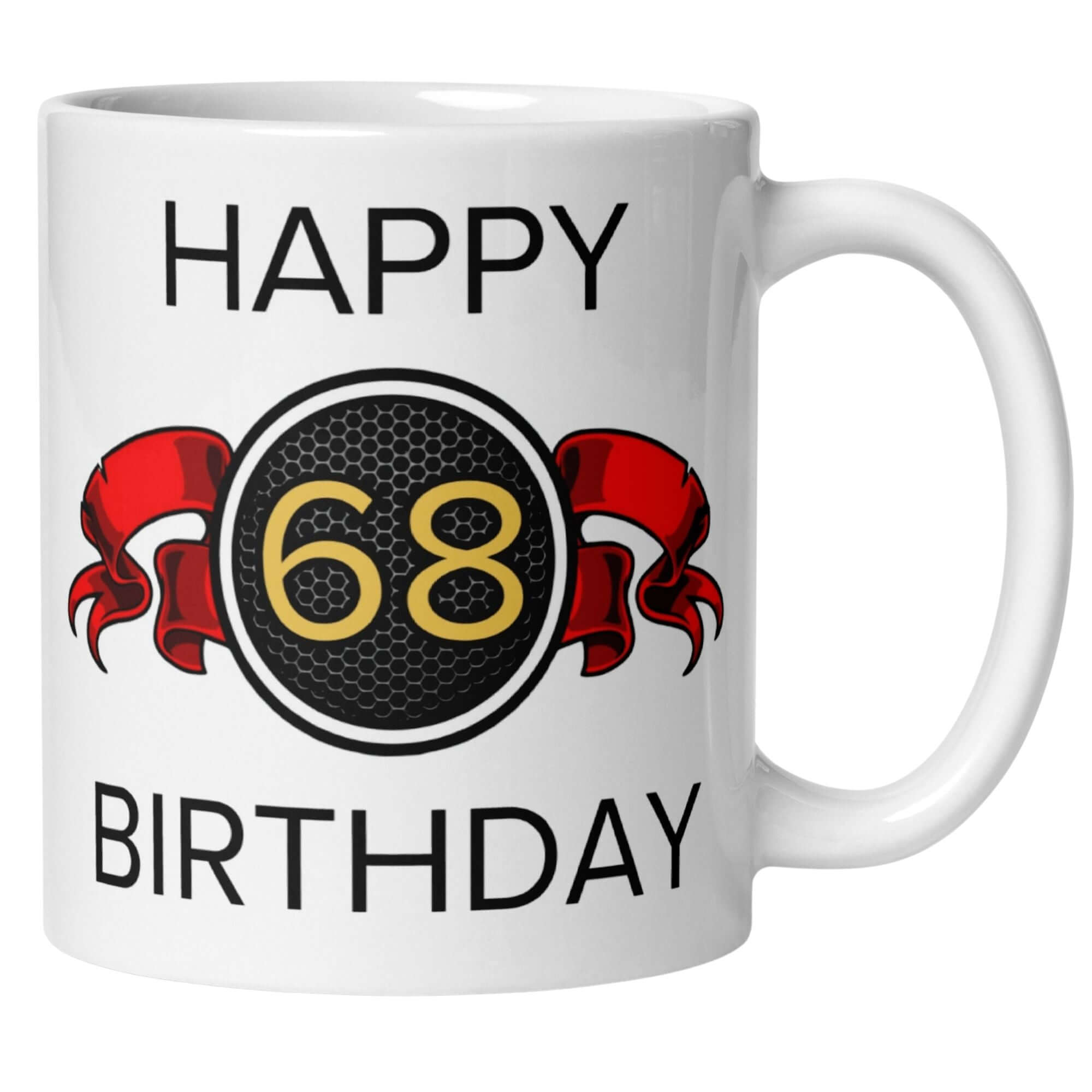 Momentals® Tasse 68. Geburtstag | Wappen & Spruch | Happy Birthday mit roter Schleife • Momentals