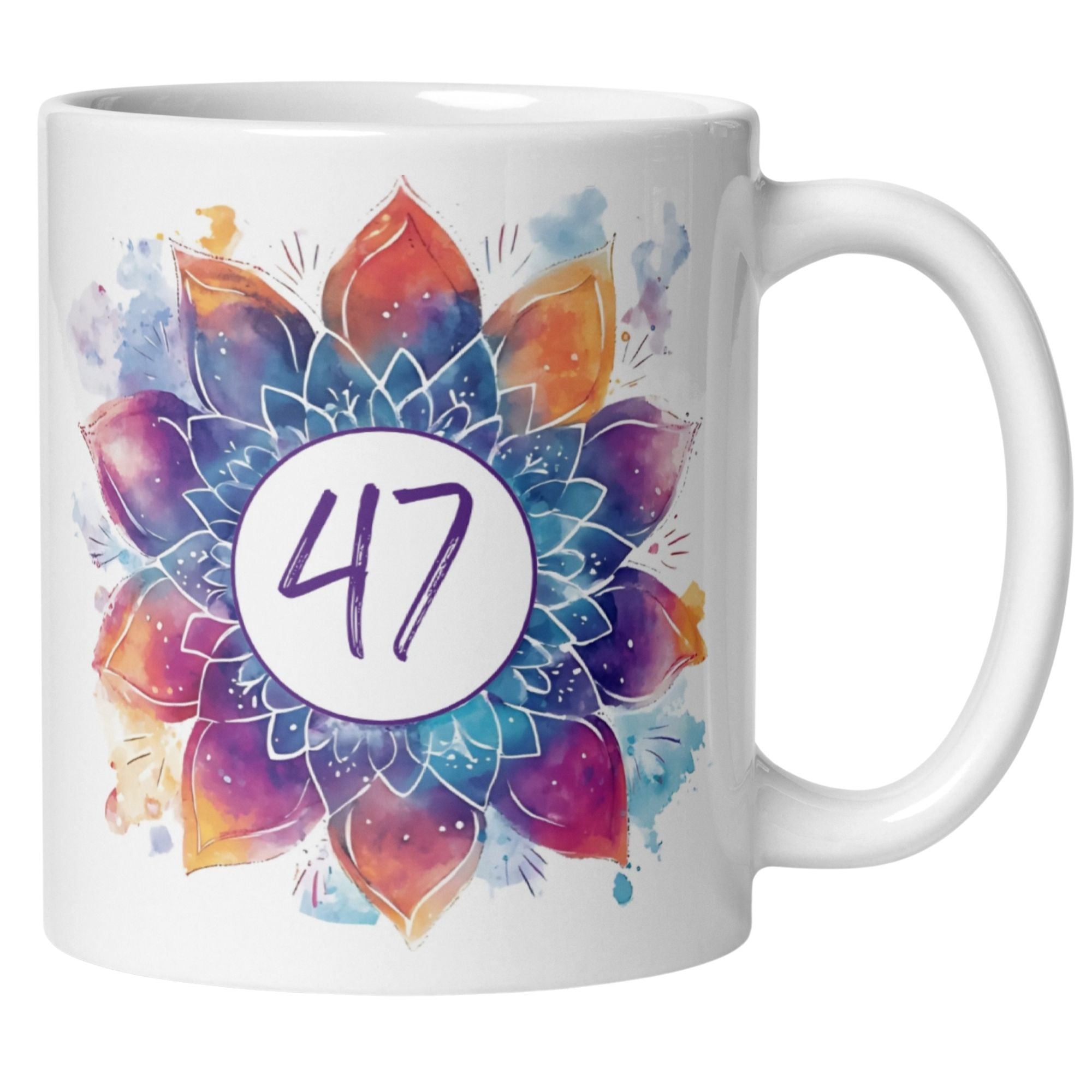 Momentals® Tasse 47. Geburtstag | Mandala Motiv | Farbenfrohes Muster mit Alterszahl • Momentals