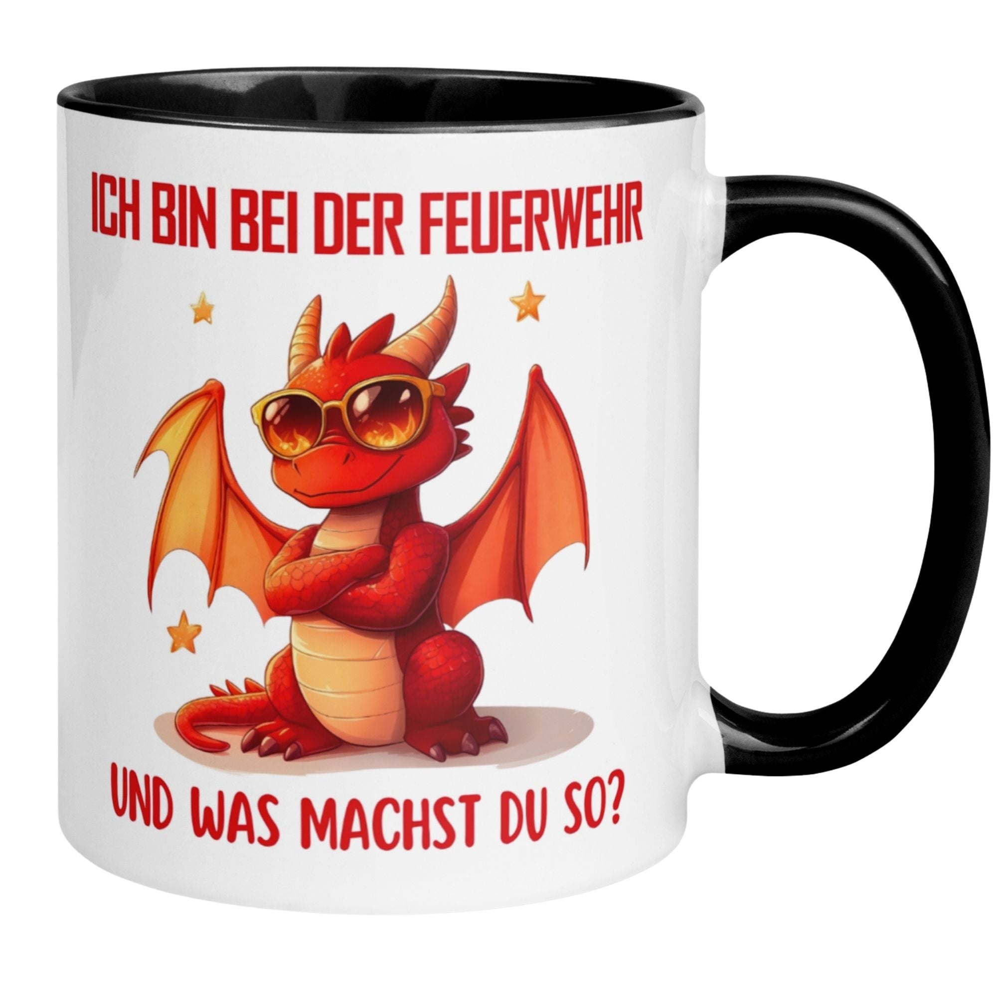 Momentals® Tasse mit coolem Drachen und frechem Spruch für Feuerwehrfreunde und Rollenspiel-Fans.