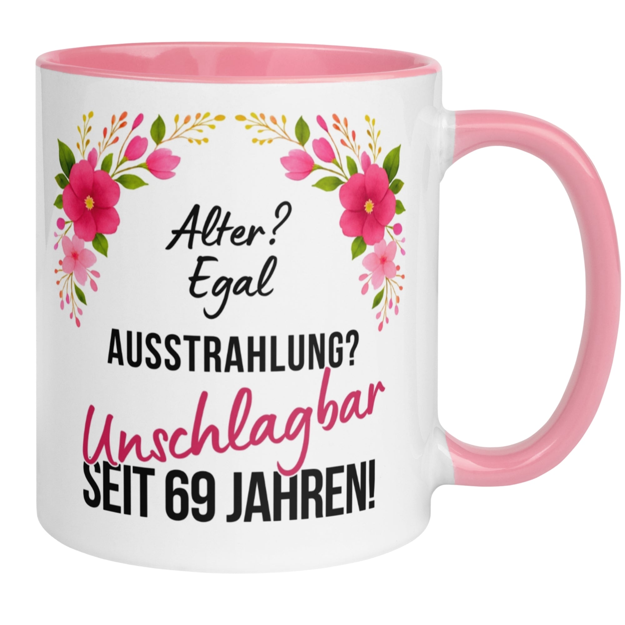 Momentals® Tasse 69. Geburtstag | Blumen & Spruch | Ausstrahlung - Unschlagbar seit 69 Jahren