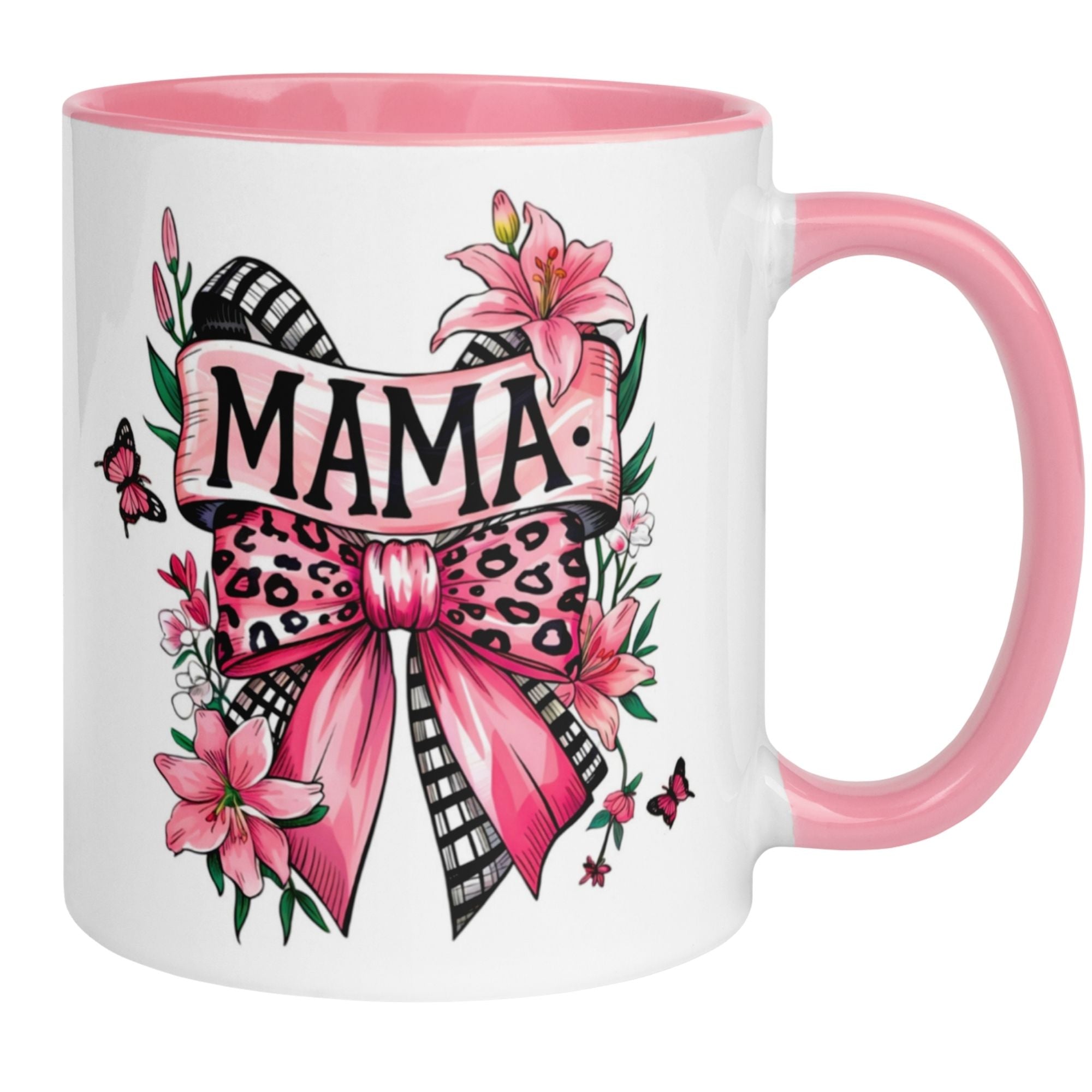 Momentals® Tasse Mama | Banner & Blumen | Rosa Leopardenschleife