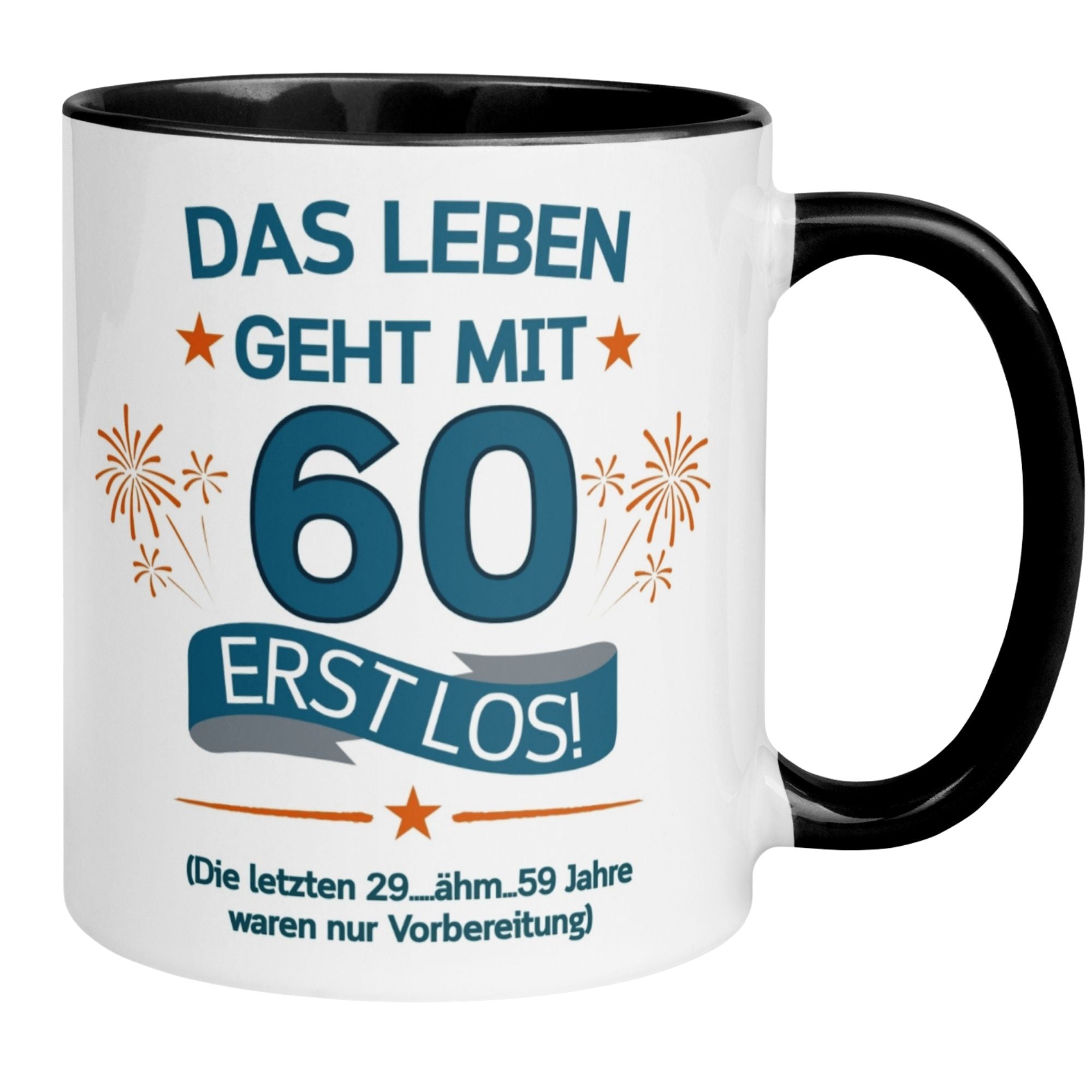 Momentals® Tasse 60. Geburtstag mit humorvollem Spruch: "Das Leben geht mit 60 erst los!"