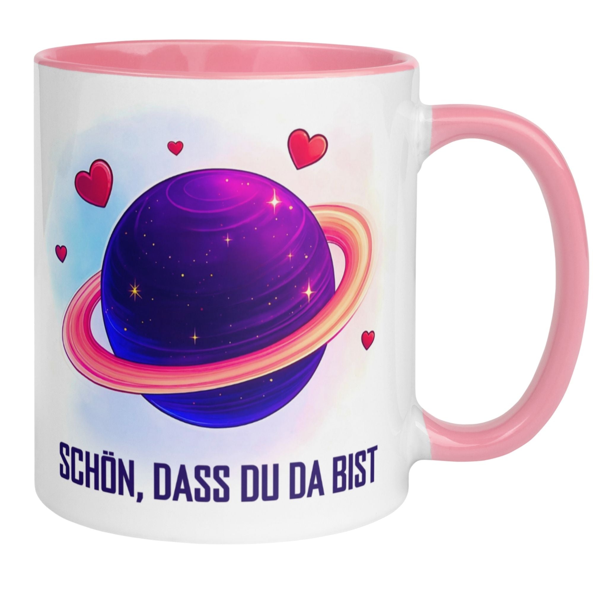 Momentals Tasse mit Planet und Herzen, Botschaft: Schön, dass du da bist, perfekt für Dankbarkeit!