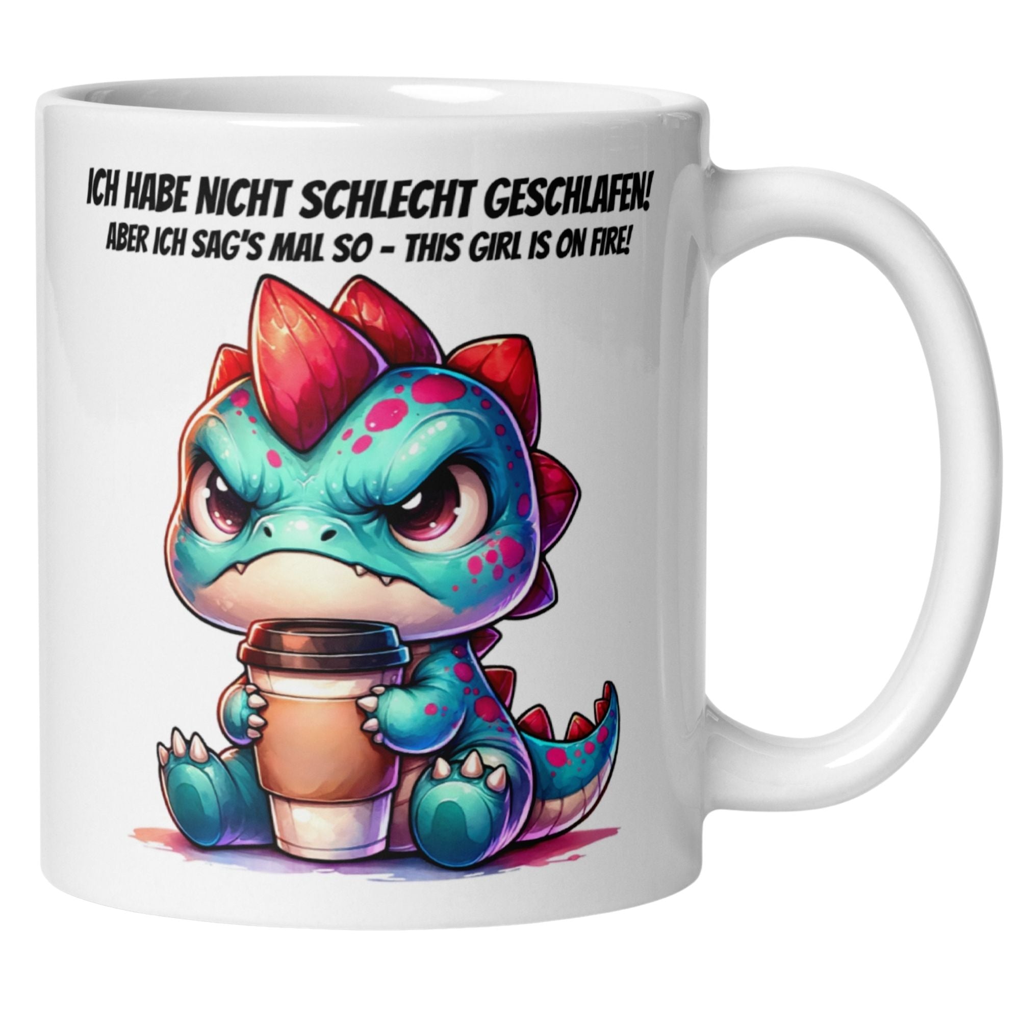 Momentals® Tasse mit humorvollem Dino-Motiv und Spruch "Ich habe nicht schlecht geschlafen!" Für Morgenmuffel.
