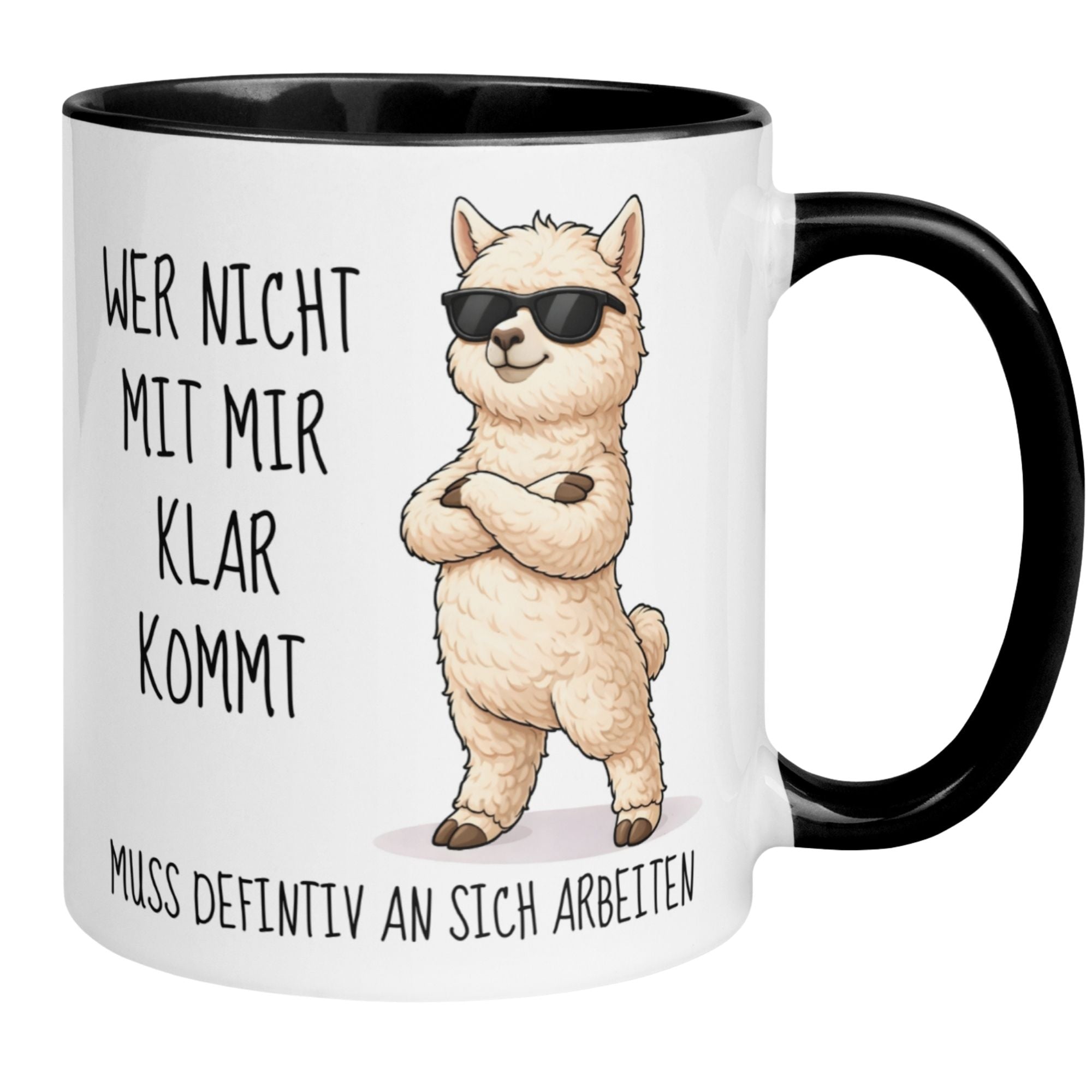 Tasse Alpaka – „Wer nicht mit mir klar kommt“ – lustiger Geschenk Becher