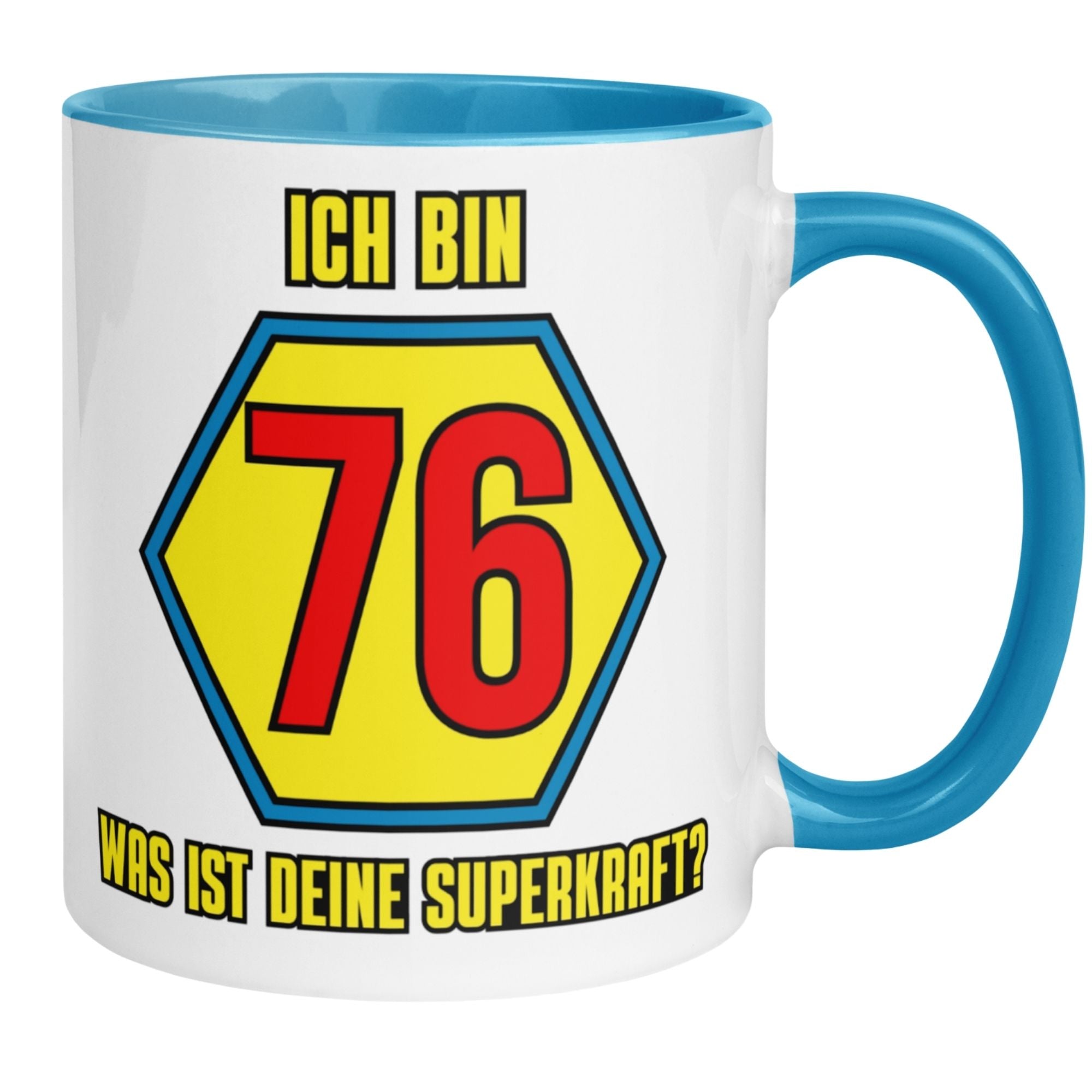 Momentals® Tasse 76. Geburtstag | Superheld & Spruch | Ich bin 76 und was ist deine Superkraft