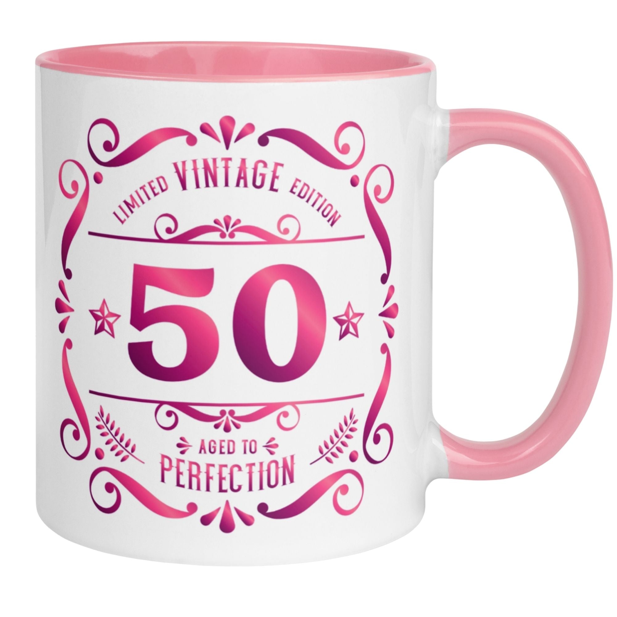 Momentals 50th birthday mug, vintage design, aged to perfection, perfect gift for women.
