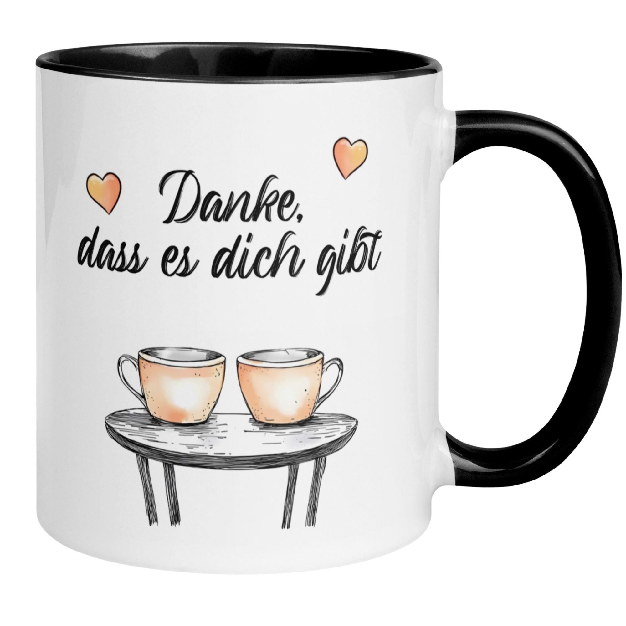 Momentals Tasse Danke mit Kaffeetassen und Herzchen, perfekt für Wertschätzung in jeder Kaffeepause.