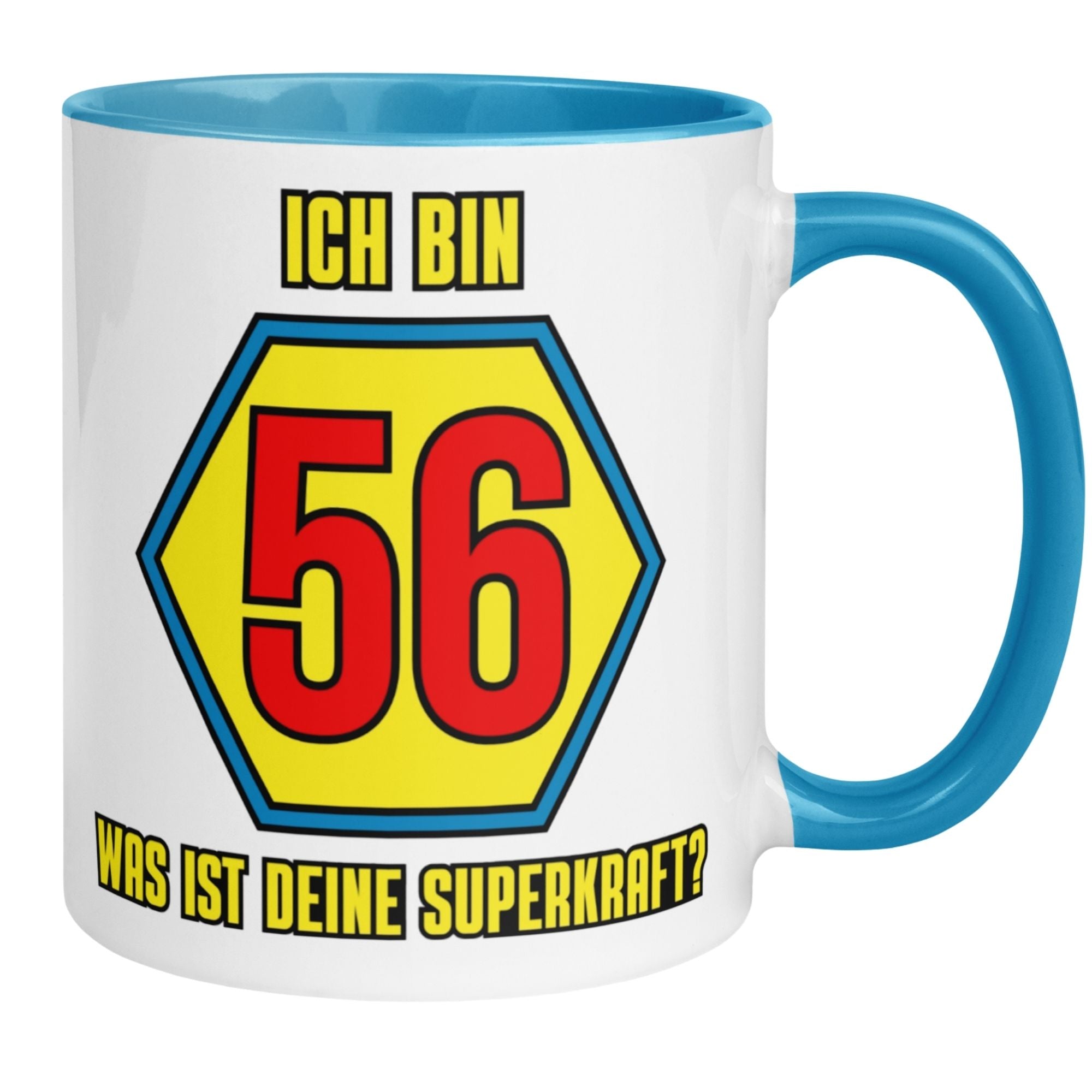 Momentals® Tasse 56. Geburtstag | Superheld & Spruch | Ich bin 56 und was ist deine Superkraft