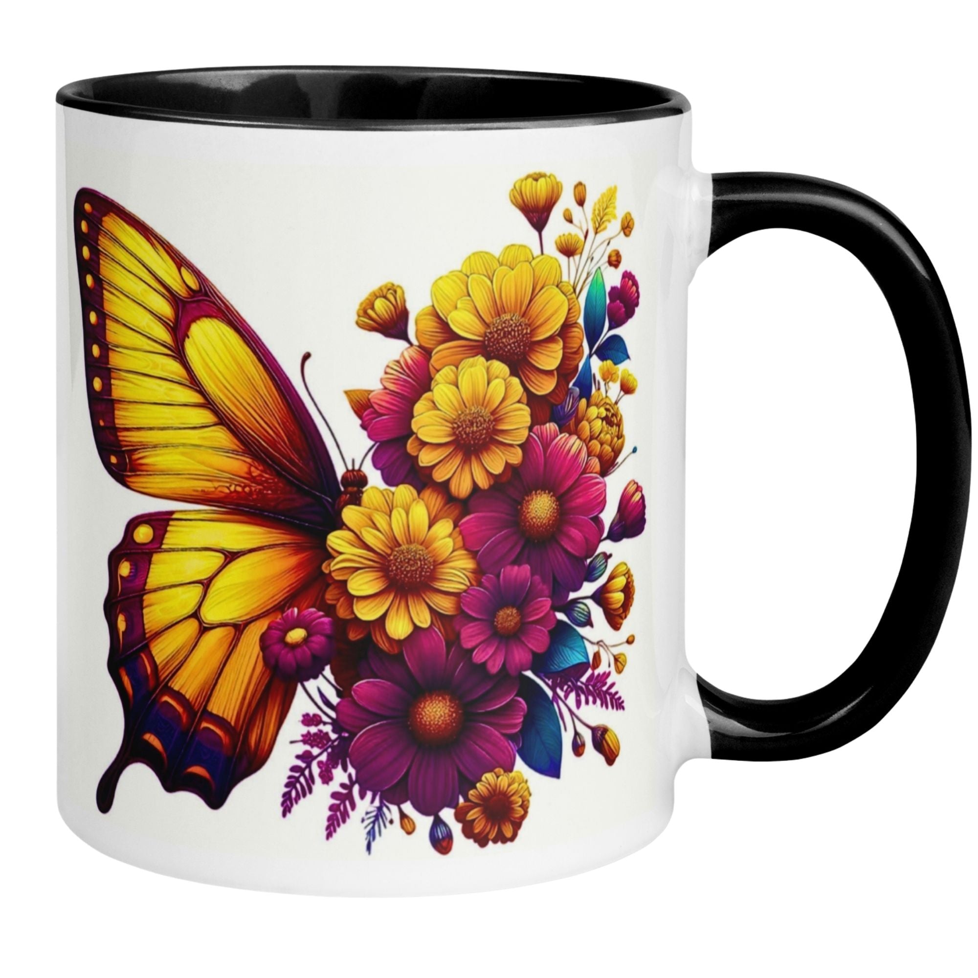 Momentals® Tasse | Schmetterling & Blumenbouquet | Farbenpracht in Gelb & Magenta