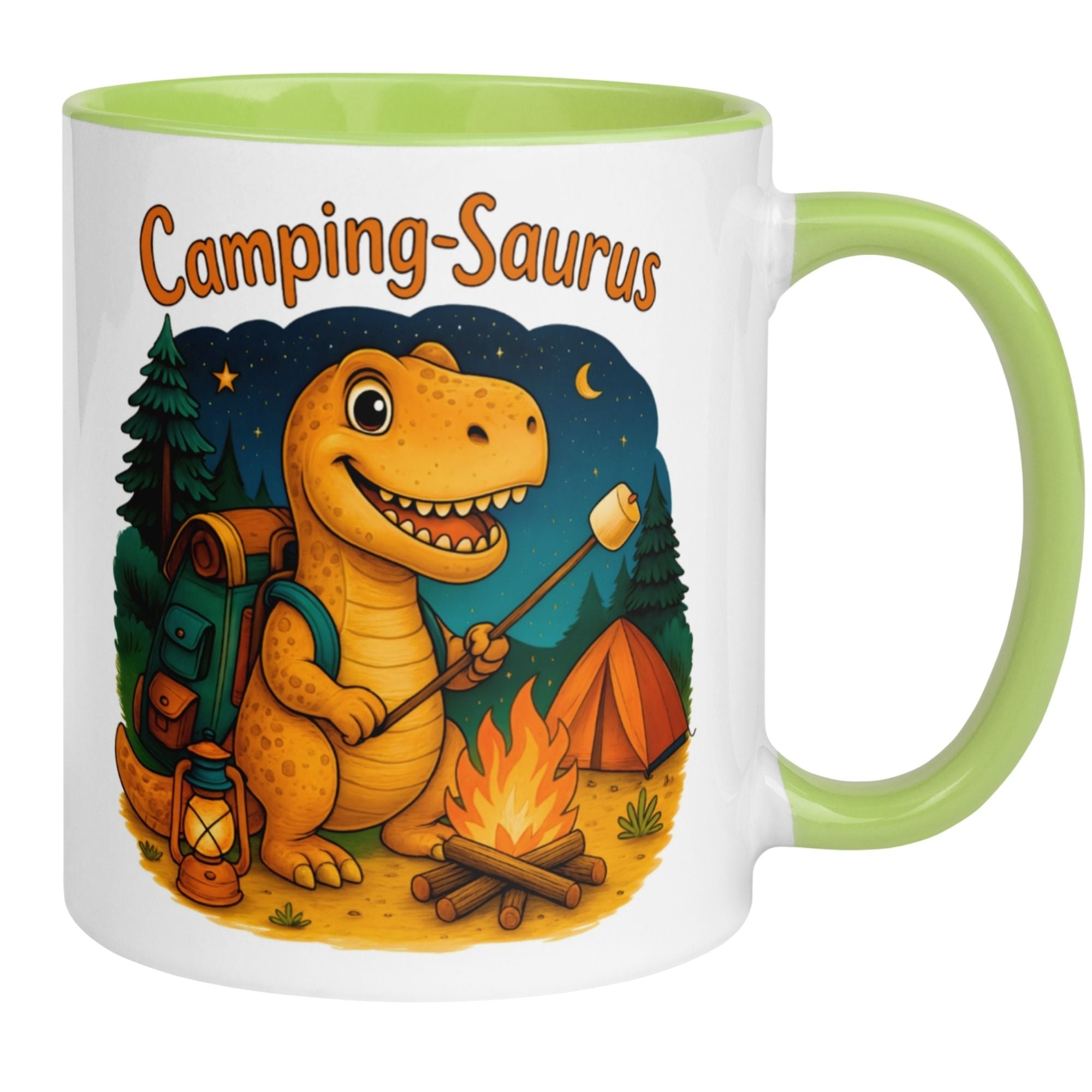 Tasse Dinosaurier – „Camping Saurus“ – Dino Geschenk Becher für Camper