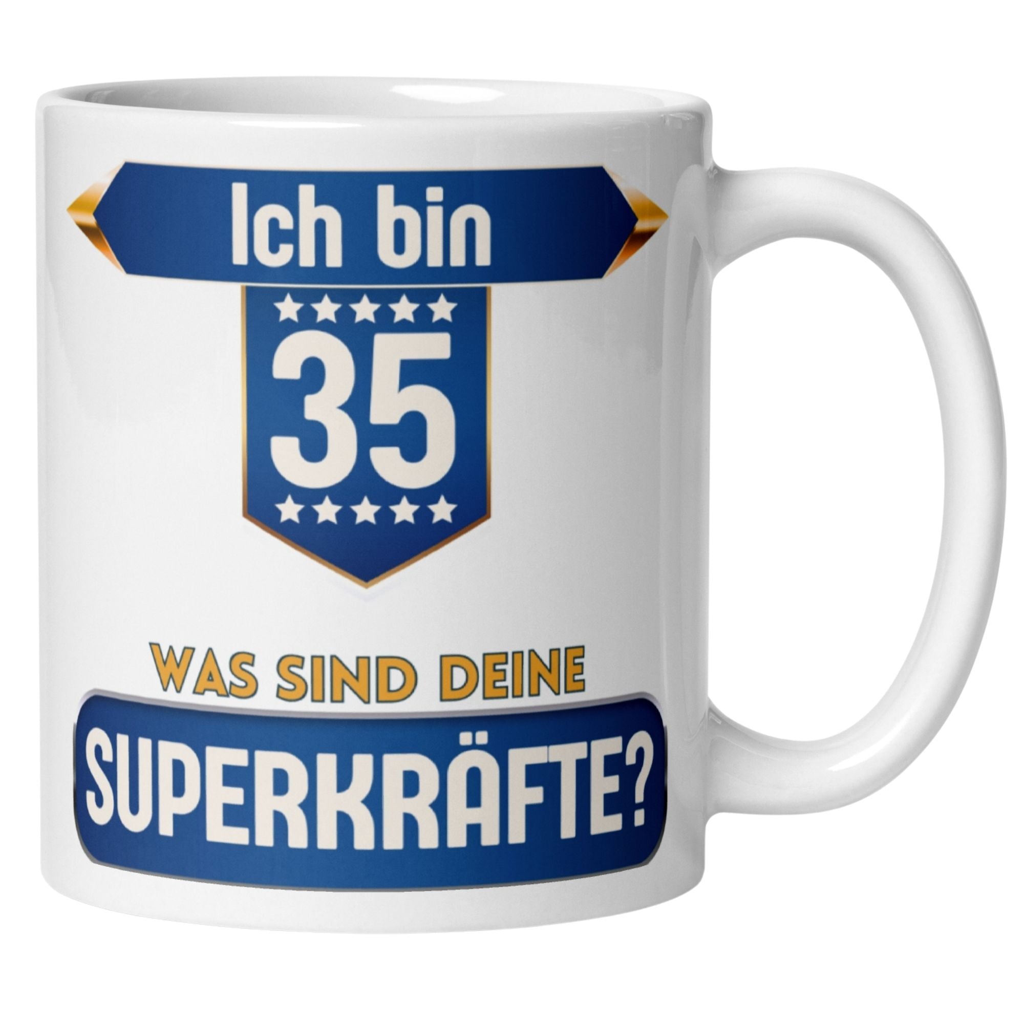 Momentals® Tasse 35. Geburtstag | Superheld & Spruch | Ich bin 35 und was ist deine Superkraft
