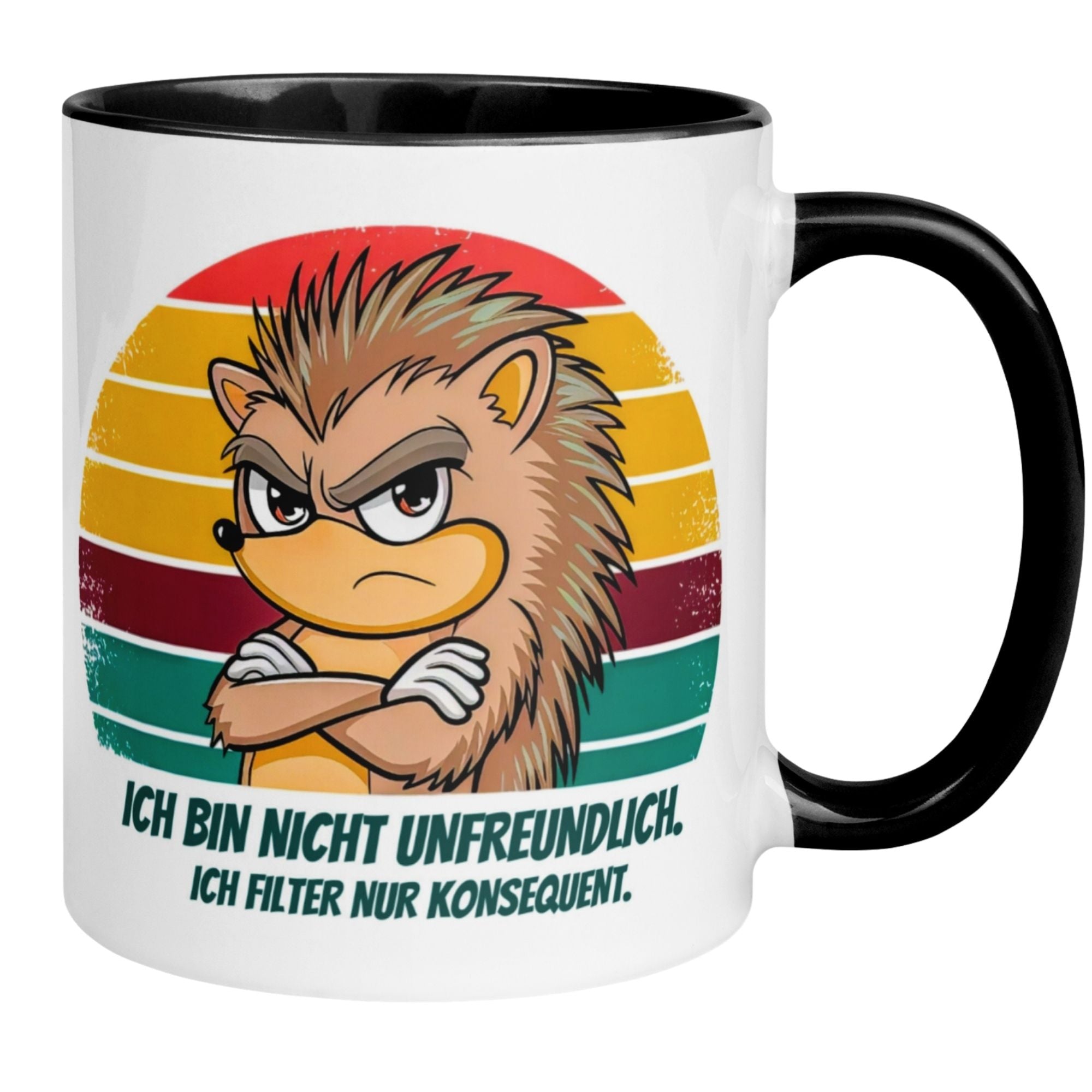 Momentals® Tasse mit Igel-Motiv und dem Spruch: "Ich bin nicht unfreundlich. Ich filter nur konsequent."