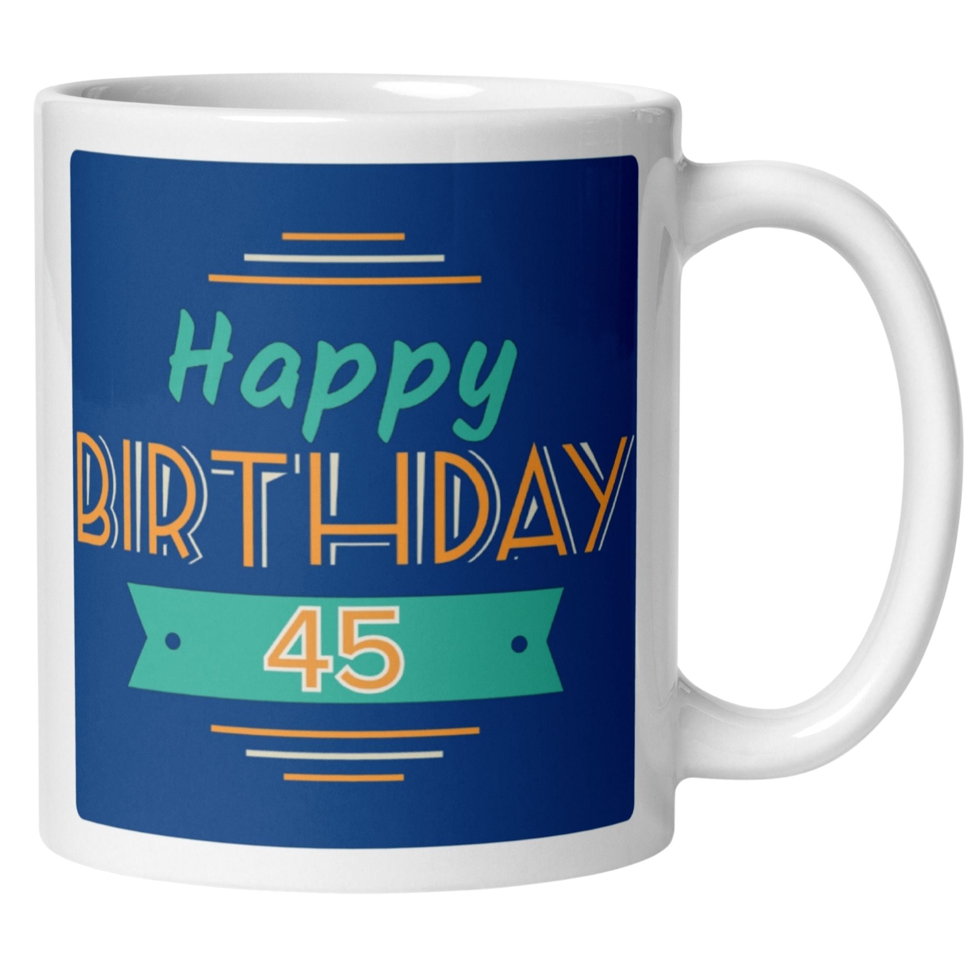Momentals® Tasse 45. Geburtstag | Retro & Spruch | Farbenfrohes Happy Birthday