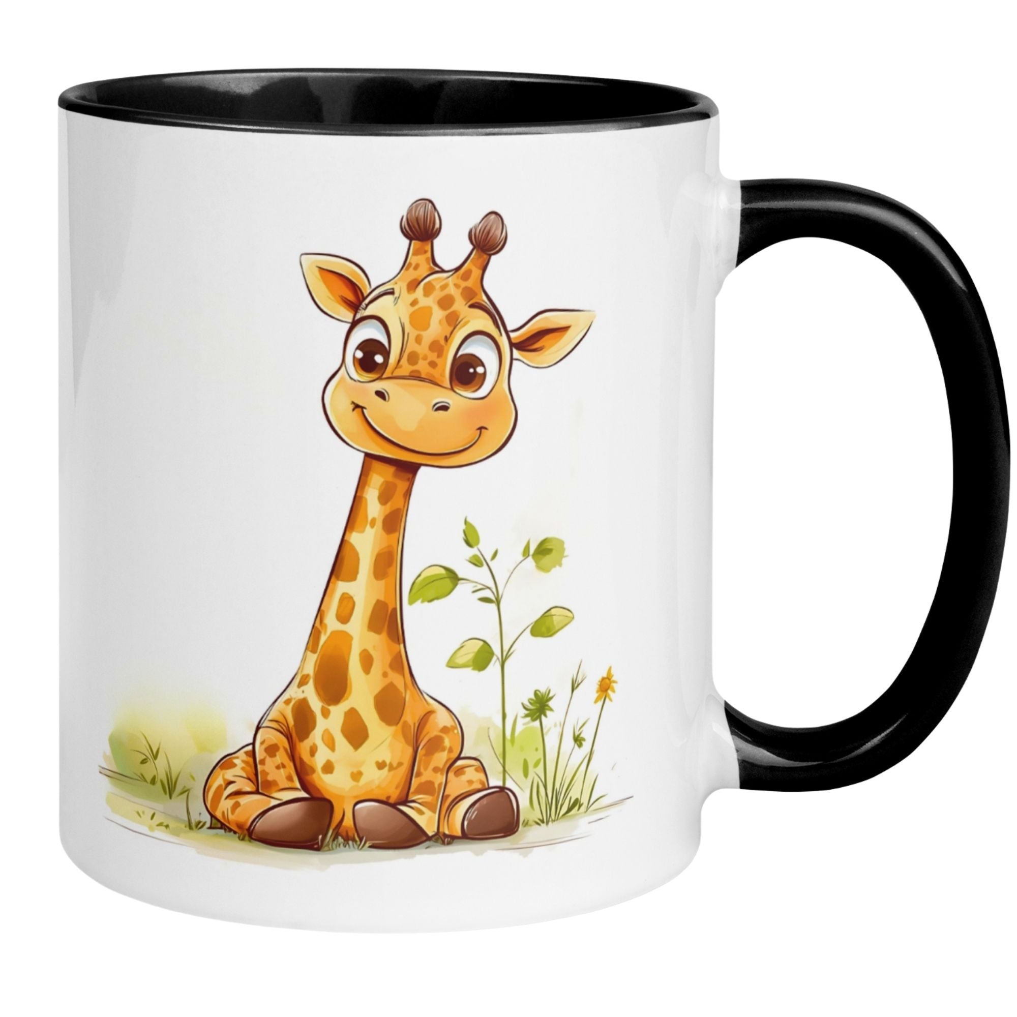 Cartoon giraffe mug by Momentals, perfect for morning grumps and coffee lovers.