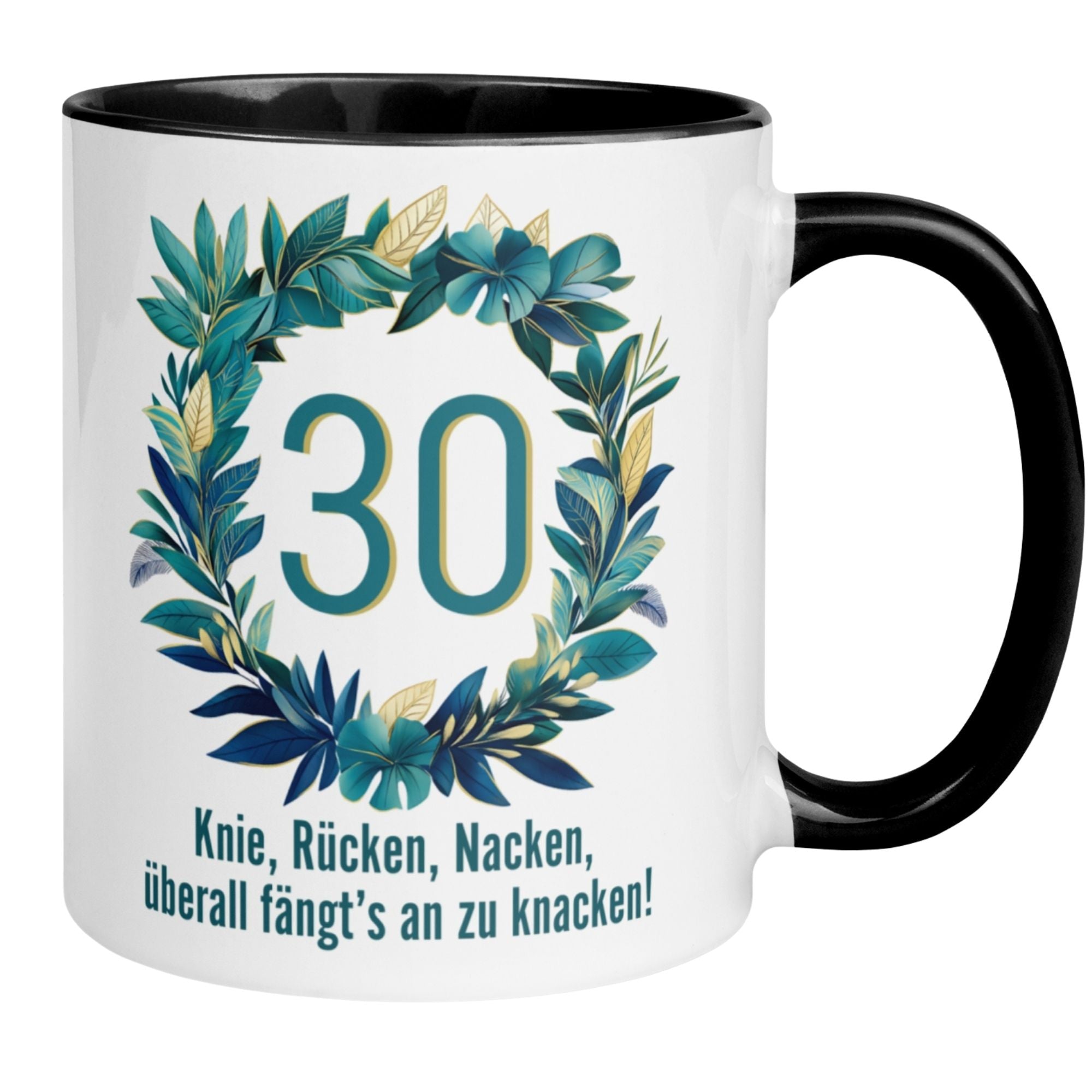 Momentals® 30. Geburtstag Tasse mit Kranz und humorvollem Spruch für Männer - ideal als Geschenk.