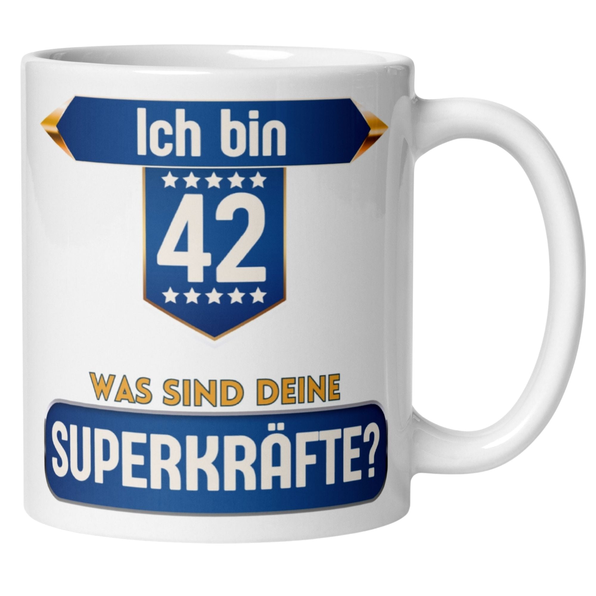 Momentals® Tasse 42. Geburtstag | Superheld & Spruch | Ich bin 42 und was ist deine Superkraft