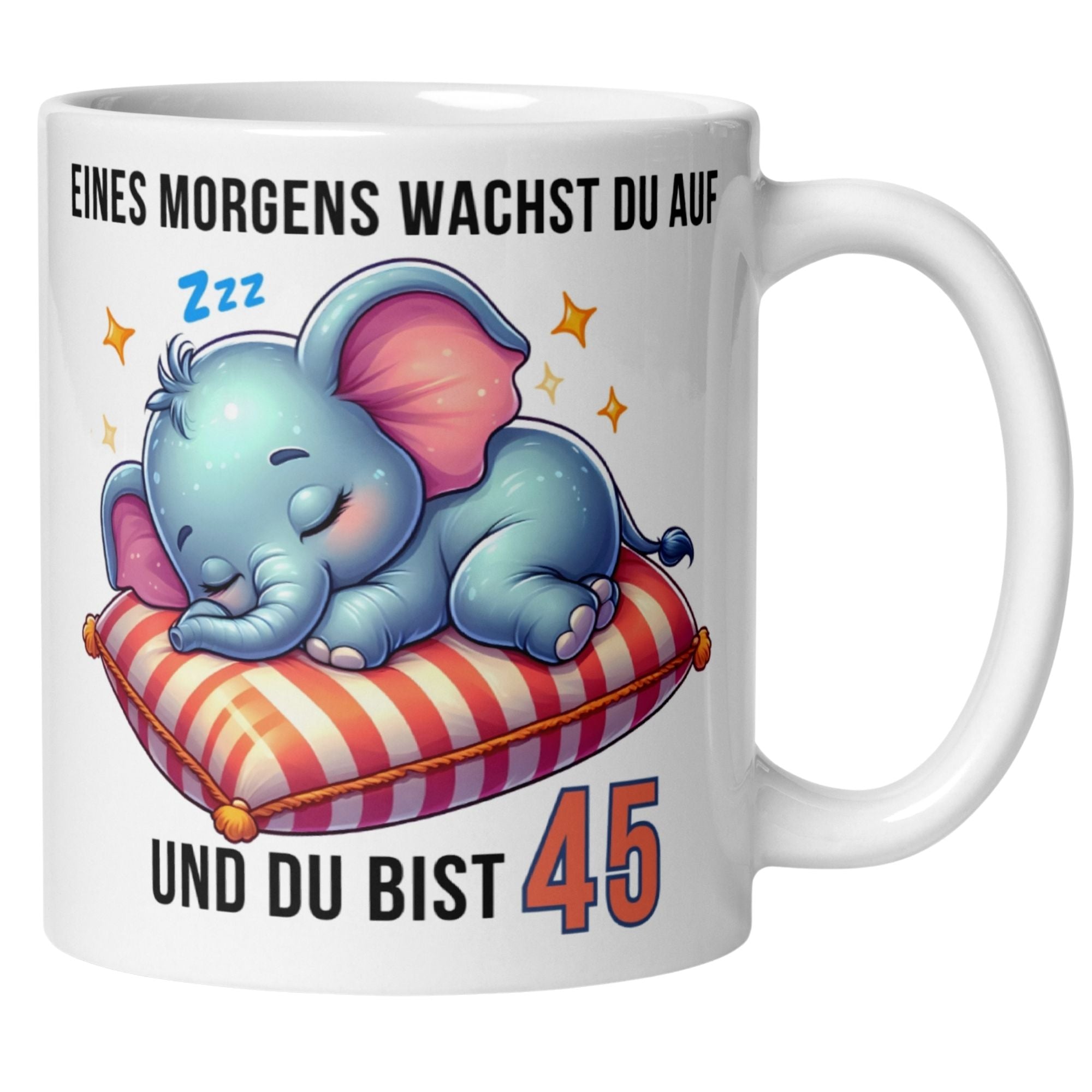 Momentals® Tasse 45. Geburtstag | Elefant & Spruch | Eines Morgens wachst du auf und du bist 45