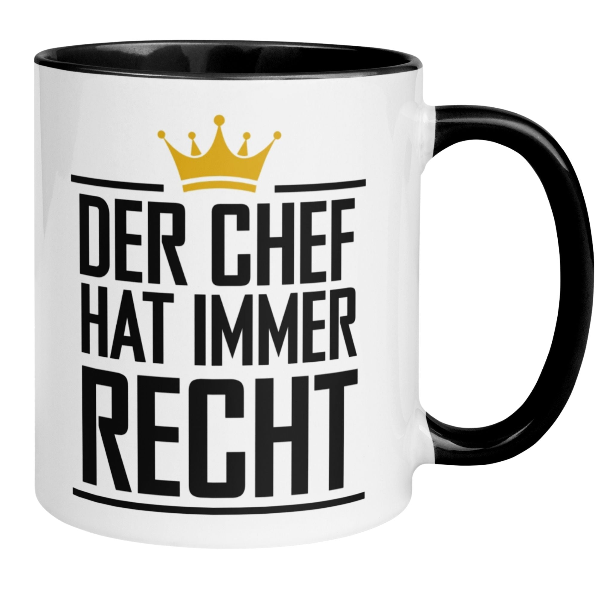 Momentals® Tasse mit Spruch: 'Der Chef hat immer Recht' – perfektes Geschenk für humorvolle Chefs.