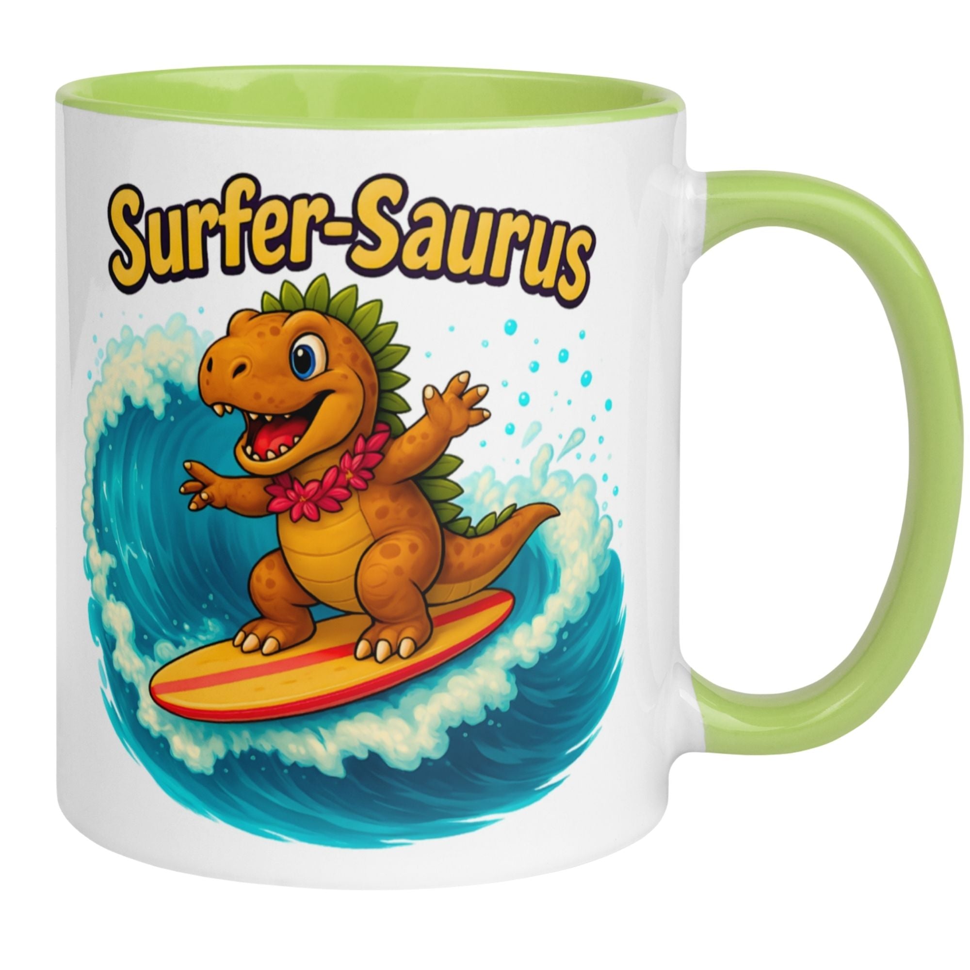 Tasse Dinosaurier – „Surfer Saurus“ – Dino Geschenk Becher für Surf Fans
